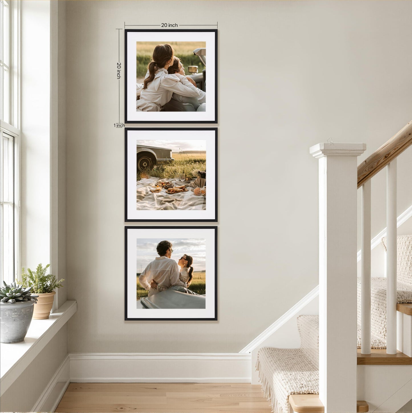 eletecpro Gallery Wall Frame Set of 3, 20x20 Inch Square Black Frames with 16x16 Mat, Scratch-Resistant Finish for Modern Home Decor
