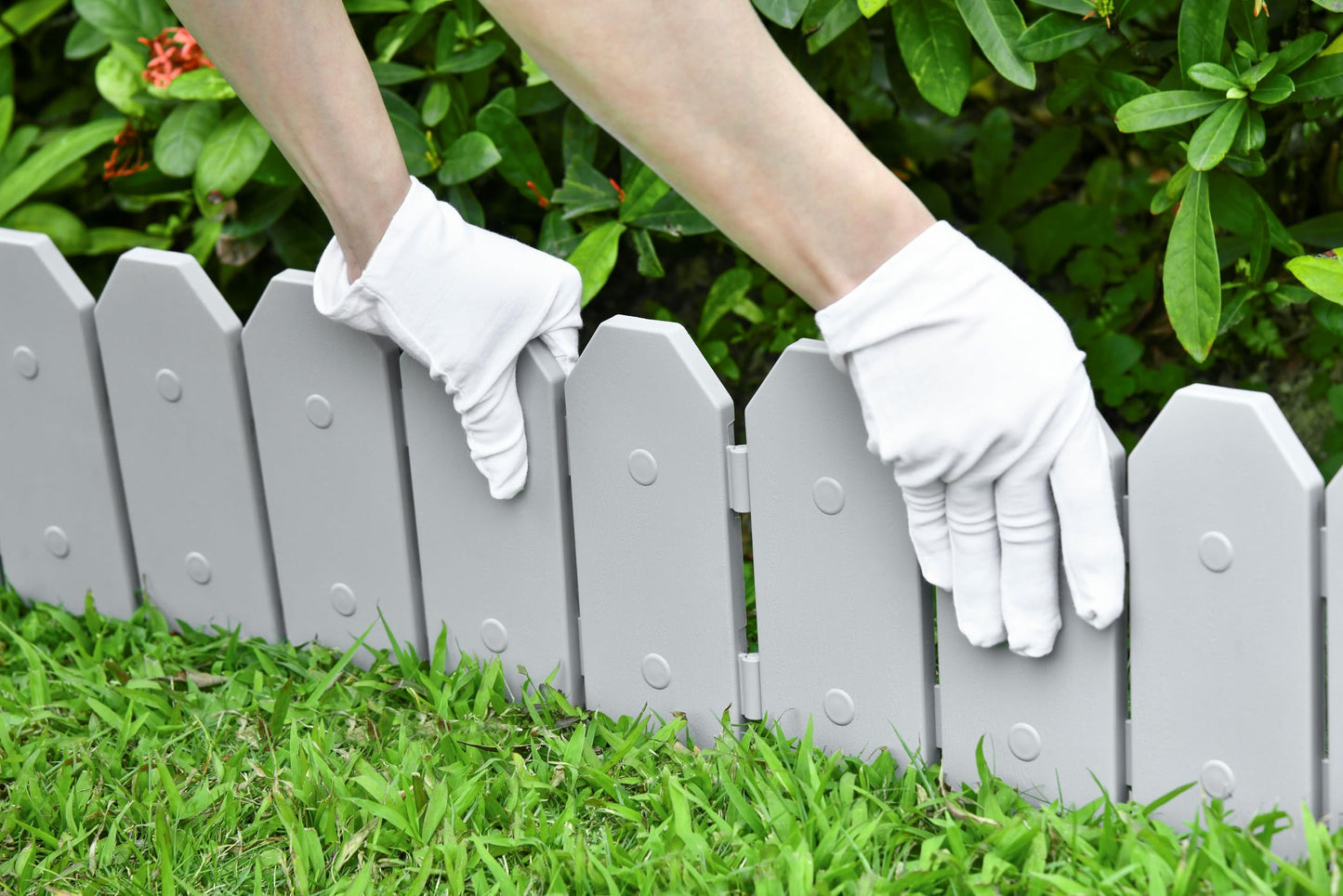 Evelyne Garden Border Edging: Wooden Grain Fence Dog Ear Design - Landscaping Fence Liner Lawn Edge Barrier - Decorative Lawn Landscape Panels Elements -Landscaping Edging (Gray, 10ft.)