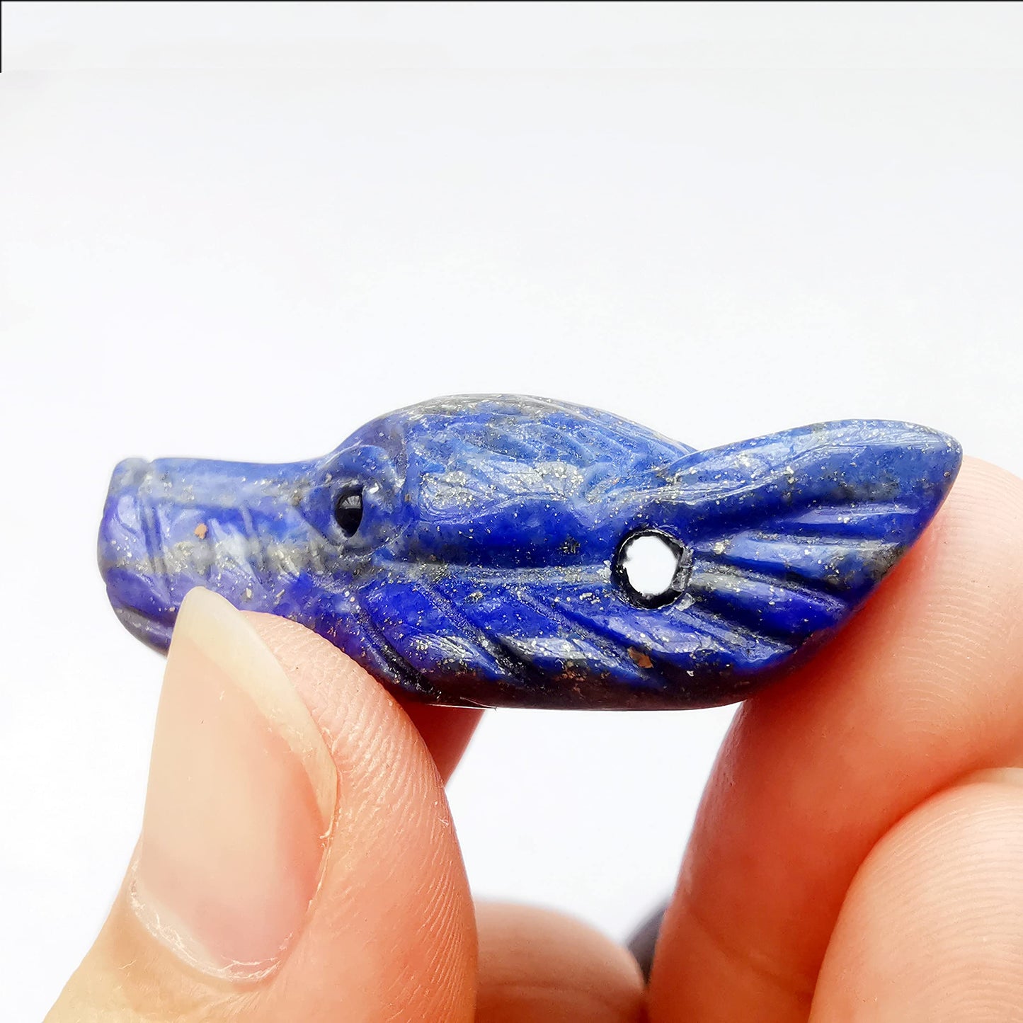 Bacatgem Natural Lapis Lazuli 1.57 inchs Wolf Head Pocket Crystals and Healing Stone Figurine,Haped DIY-Jewelry Pendant