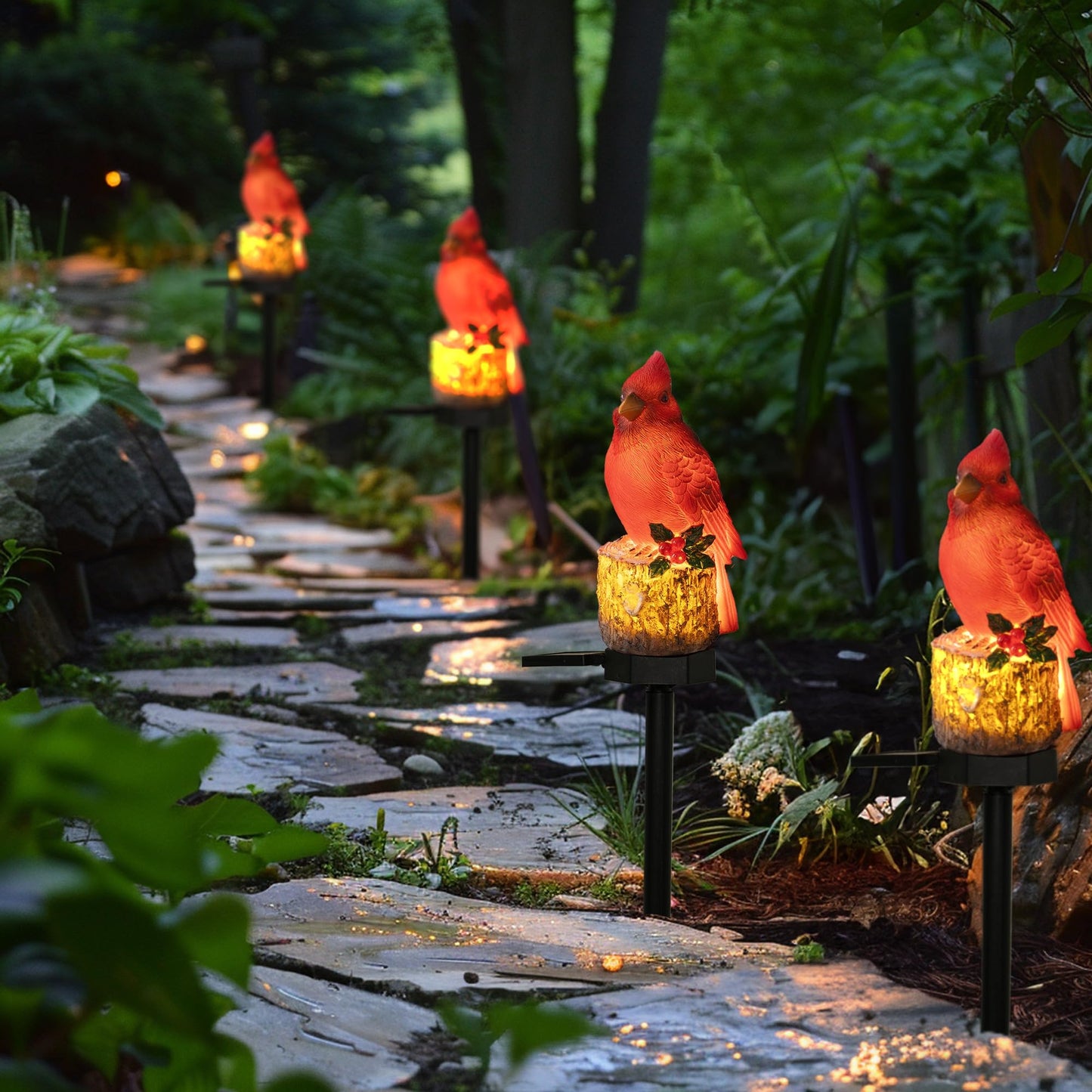 Dazzle Bright 2 Pack 22.5 in Cardinal Bird Solar Lights, Red Bird Solar Powered Lights Cardinal Garden Stake Light for Christmas Pathway Garden Lawn Yard Gifts Decoration