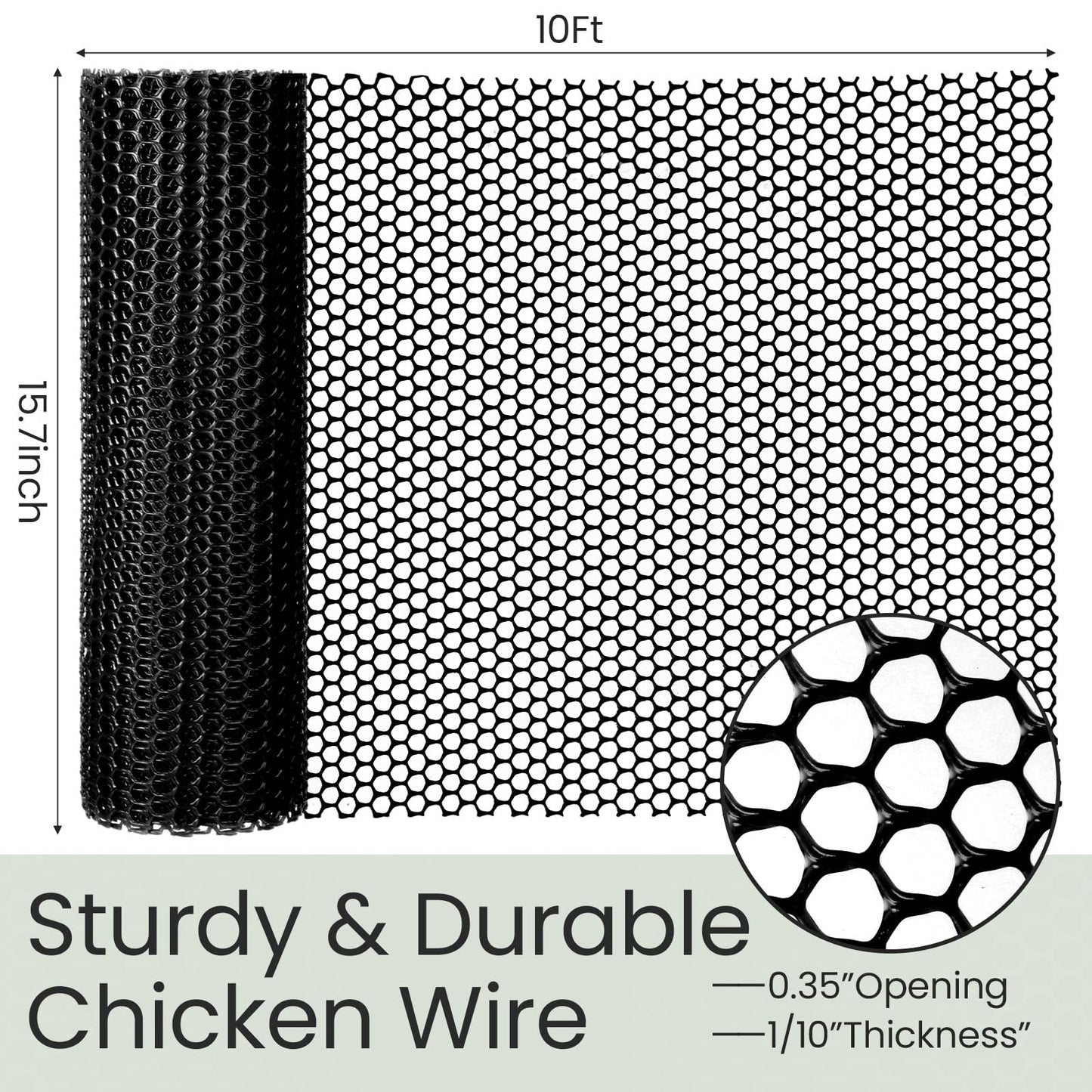 Landical 6 Rolls Plastic Chicken Wire Fencing Mesh 15.7 in x 10 ft Each Plastic Mesh Fence with Zip Ties Hexagonal Poultry Netting Garden Fencing Cat Fencing and Bird Netting(Black)