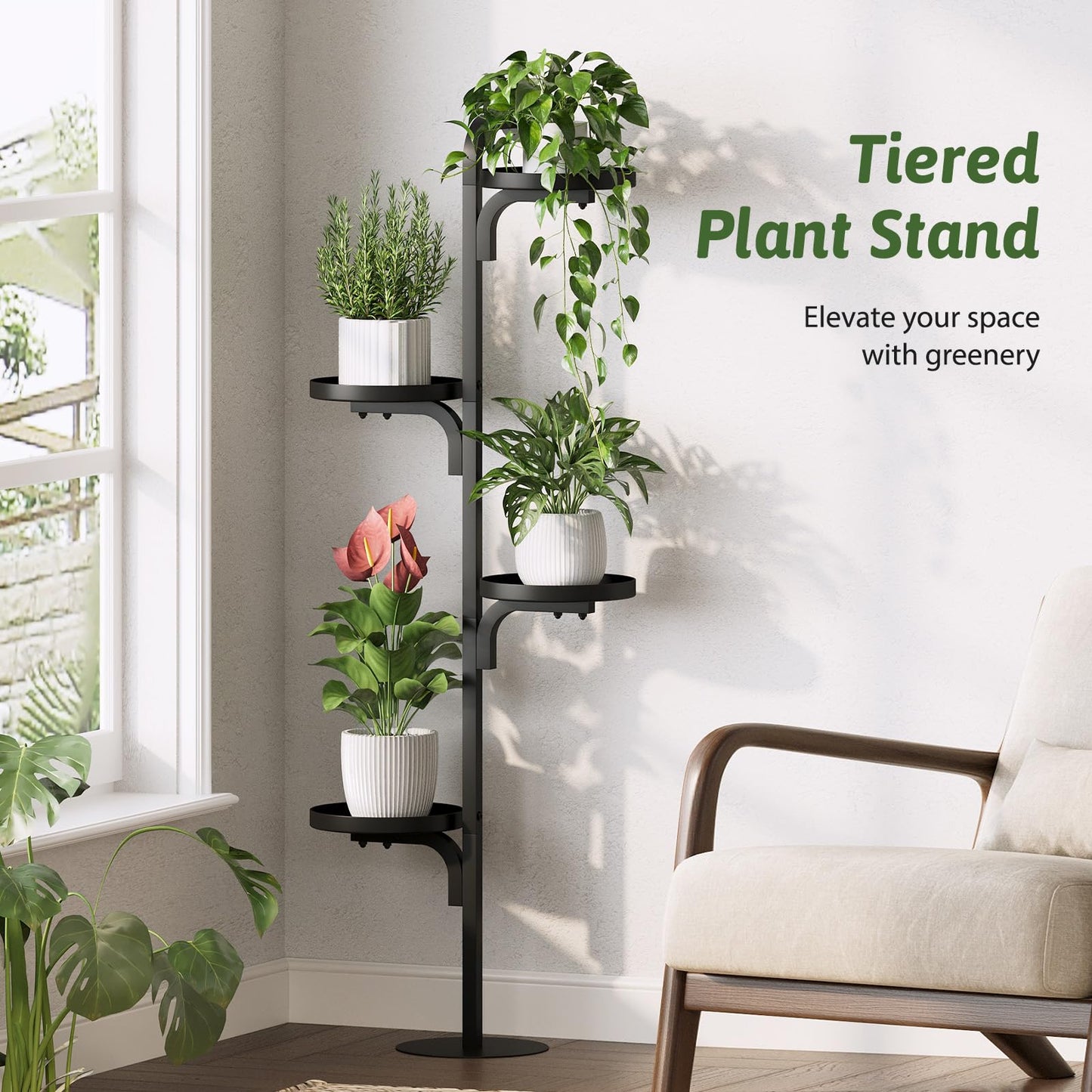 GENTINGBRO Corner Plant Stand Tall Plant Shelf Indoor Tiered Flower Stand For Multiple Pots Metal Rack For Living Room Bedroom Balcony Black