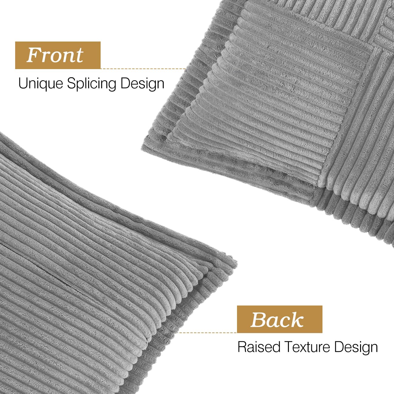Lewondr Corduroy Throw Pillow Covers 18×18 Inch, 4 Pack Soft Square Throw Pillow Cases, Decorative Boho Striped Couch Pillow Covers for Living Room Bedroom Sofa Bed Office Cushion Cover, Gray