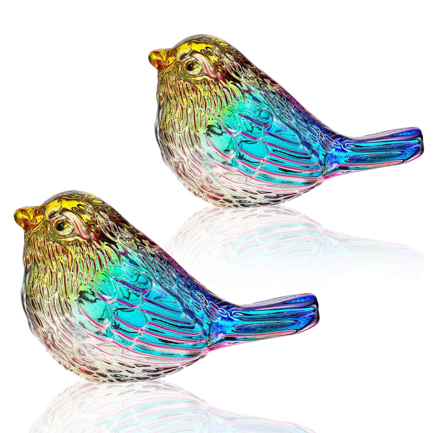 QFkris 3" Small Bird Statues Home Decor Accents Blown Glass Birds Decor for Tabletop, Office Desk, Living Room, Coffee Table, Shelf, Bookshelf (2 PCAK)