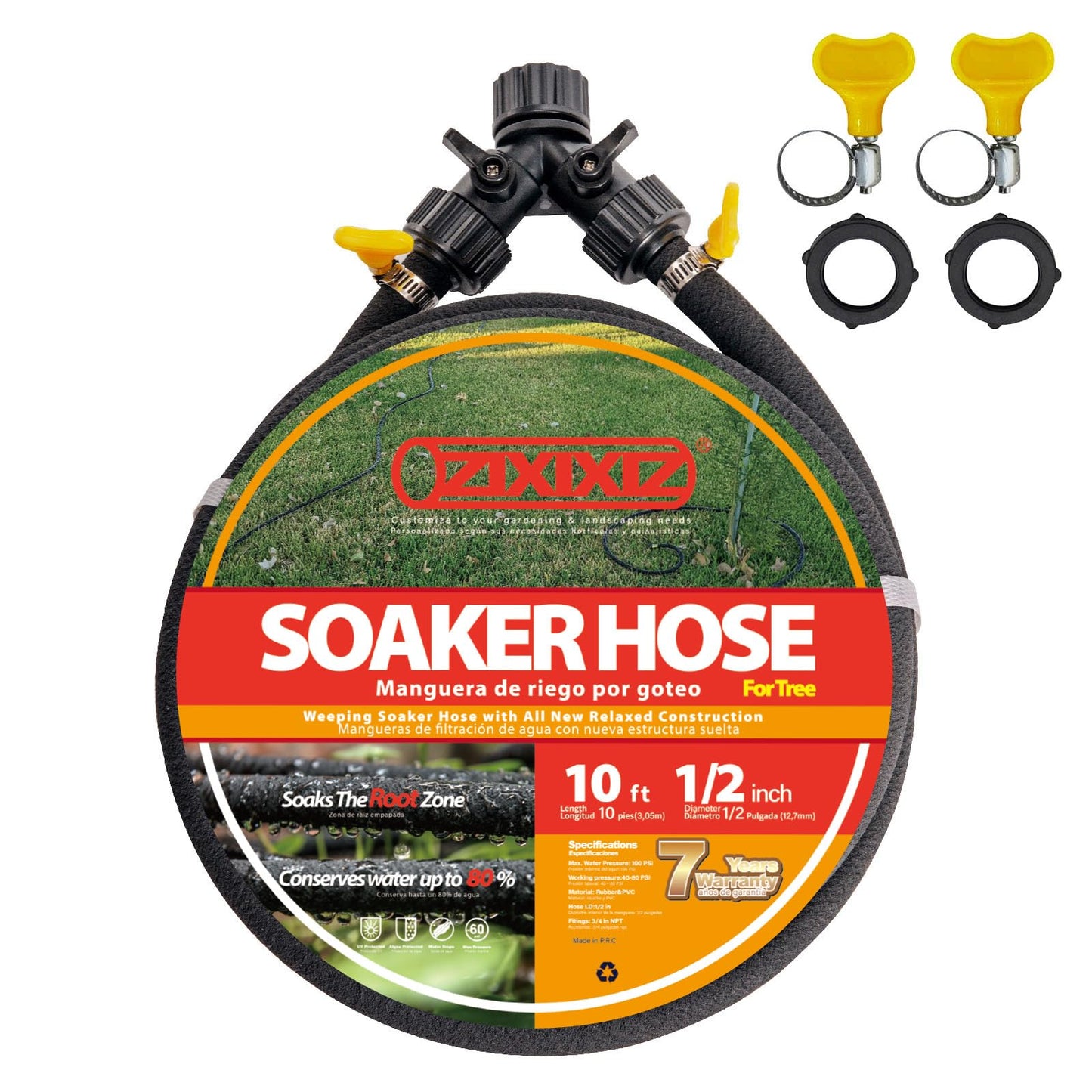 Zixixiz 10FT 1/2-Inch Soaker Hose for Trees, Garden Soaker Hose Ring with Y Splitter,Leak-Resistant Watering System