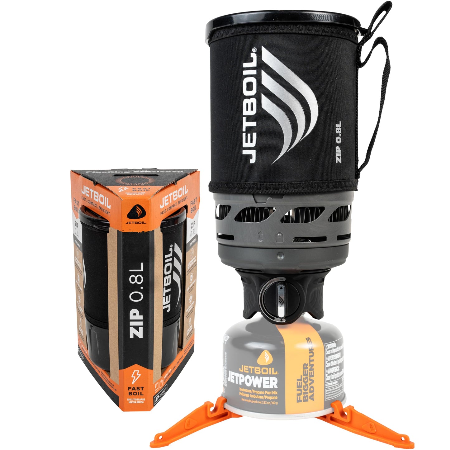 Jetboil Zip 0.8L Portable Fast Boil Stove with Easy-Turn Knob Igniter for Backpacking and Camping, Propane/Isobutane Burner with Cooking Cup, Carbon