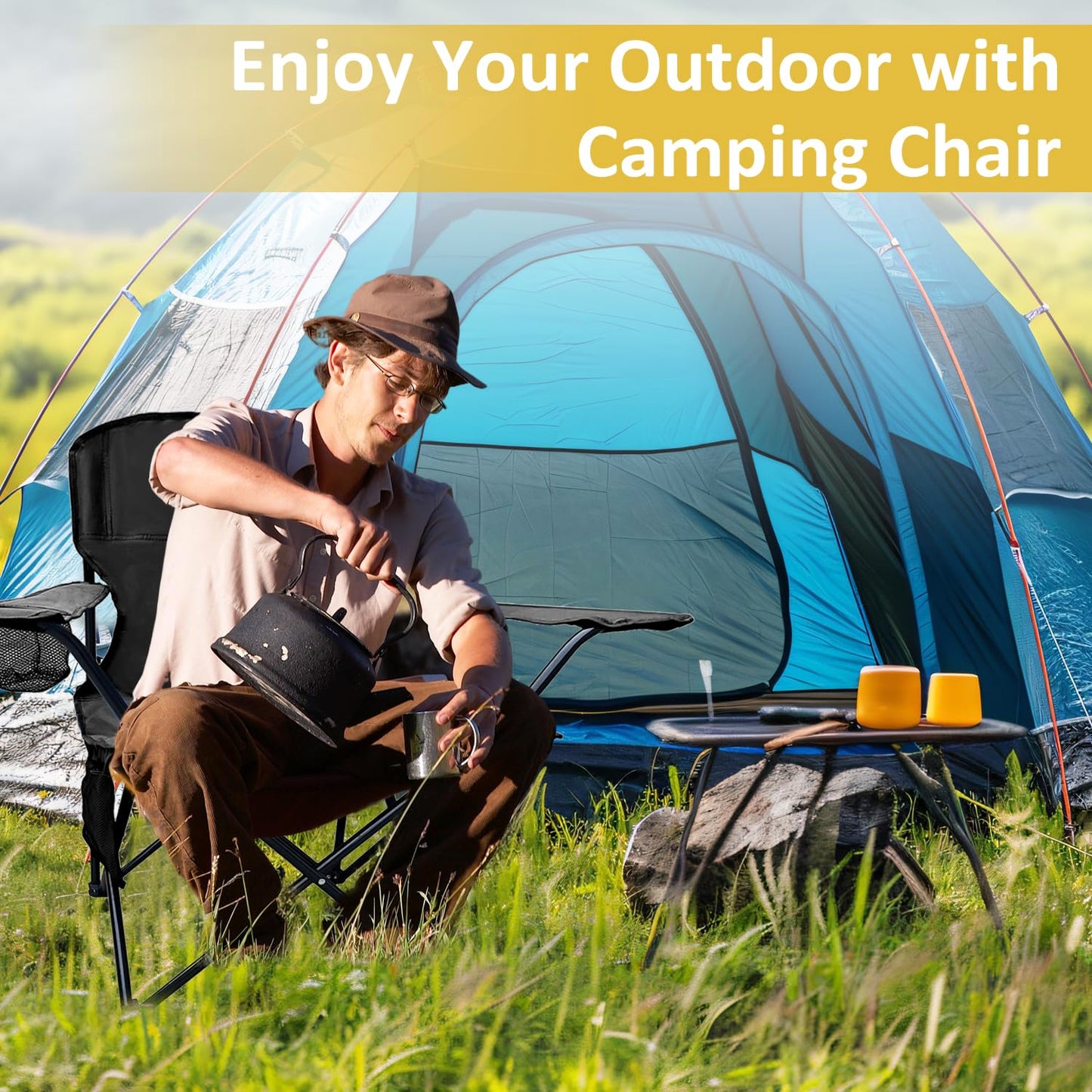 SAILARY Folding Camping Chairs Portable Outdoor Chair for Camping, Fishing, Beach, Picnic, Lightweight High Back Foldable Chair with Cup Holder & Storage Bag, Supports 300lbs, Green
