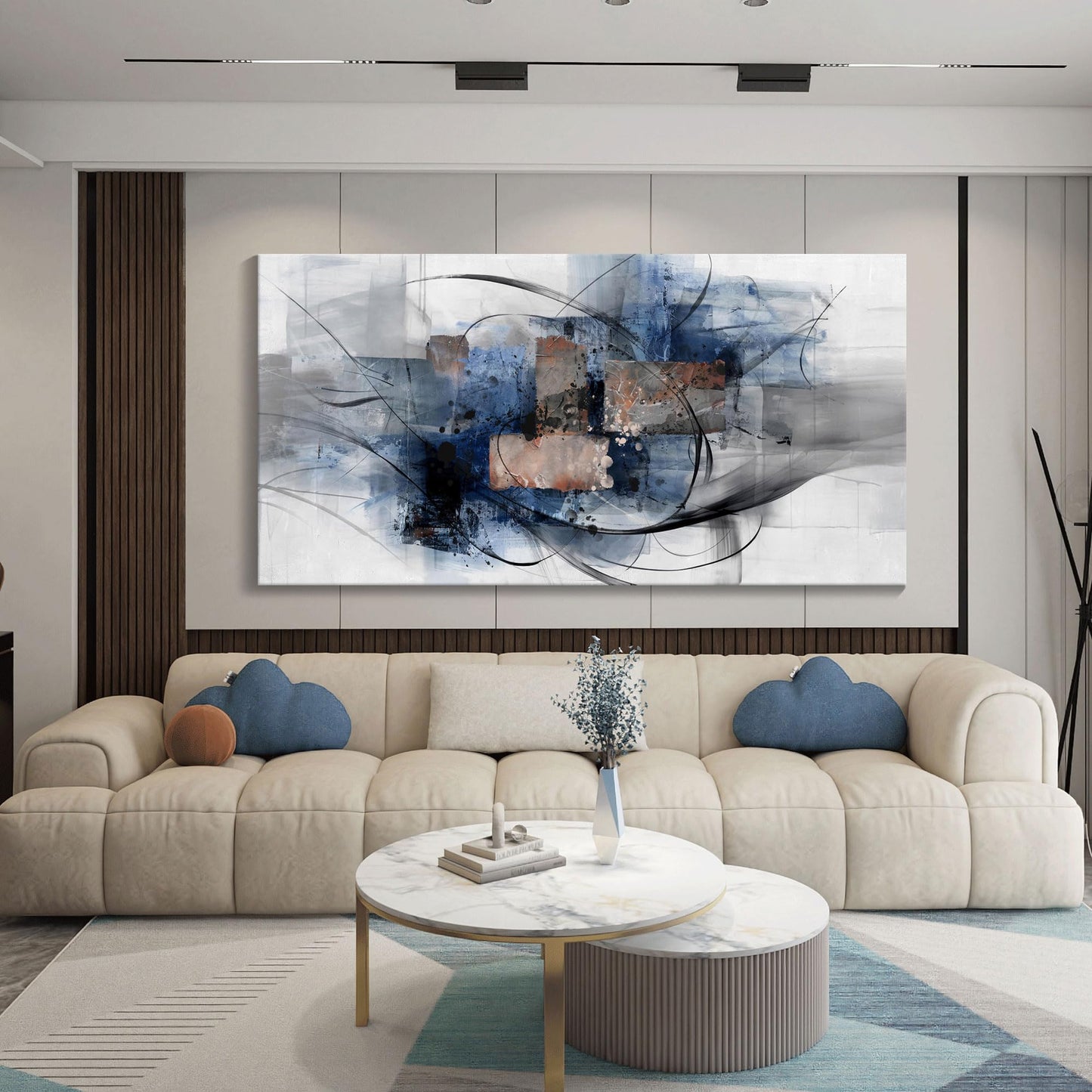 Mofutinpo Black and Blue Abstract Wall Art: Large, Modern Canvas Wall Art for Living Room, Bedroom, Office Decorations - Blue, Grey, Black and White Wall Decor Paintings & Pictures 20×40