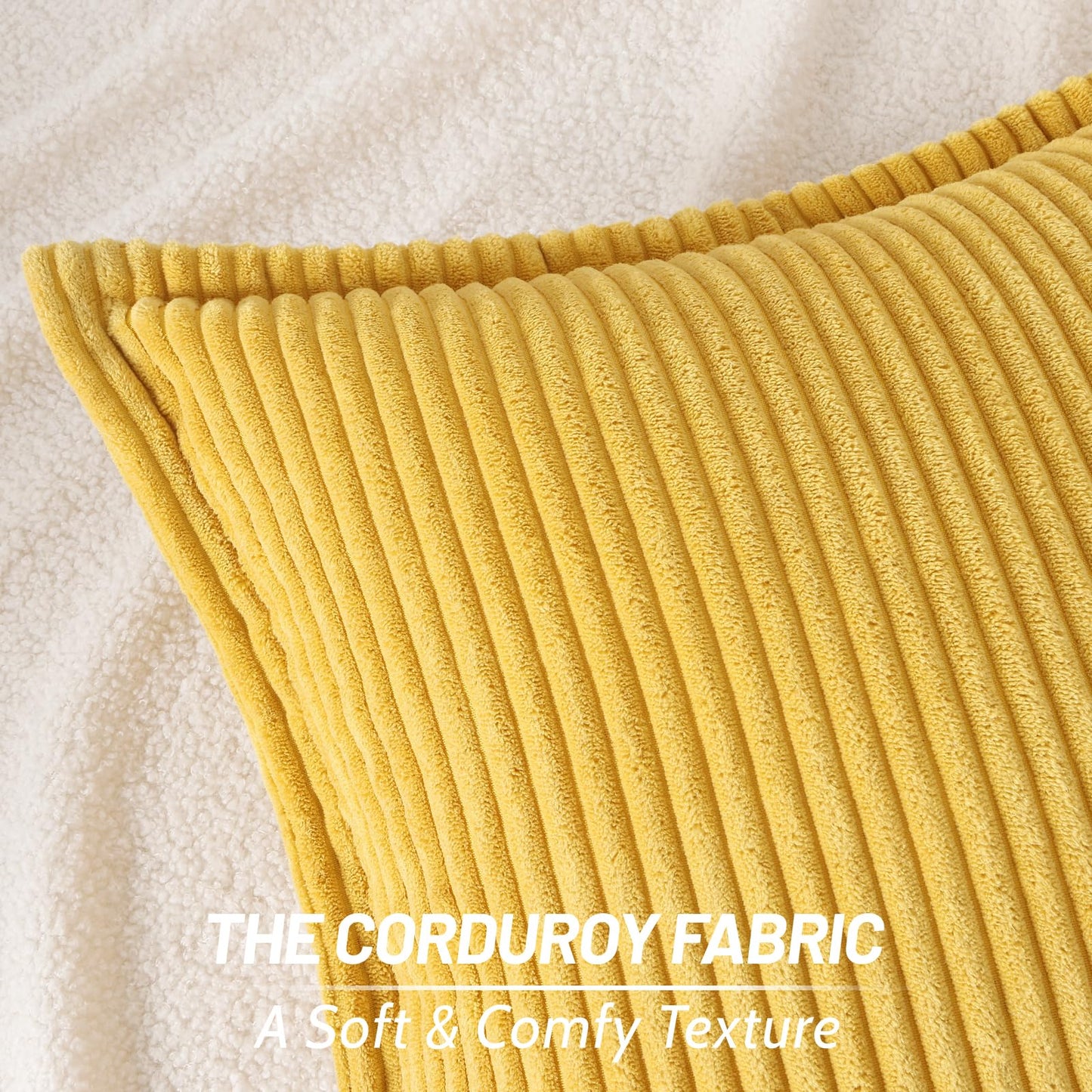 Mecatny Corduroy Throw Pillow Covers 26x26 Set of 2, Neutral Decorative Soft Boho Couch Pillow Covers with Broadside for Sofa Living Room, Mustard Yellow