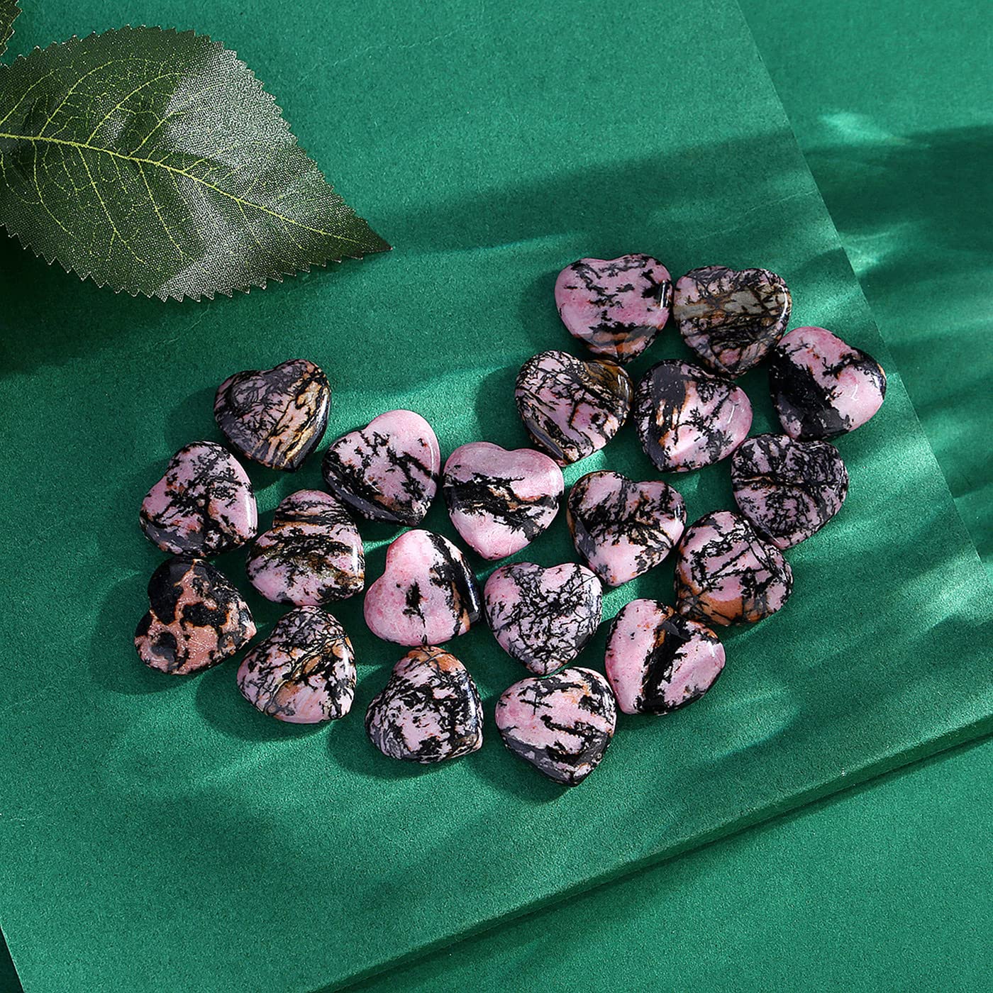 20 PCS Rhodochrosite Natural Heart Healing Crystals Cute Polished Crystal Black Line Rhodolite Stones Palm Love Heart Pocket Set Reiki Energy Balancing Meditation Valentine's Day Gift Women