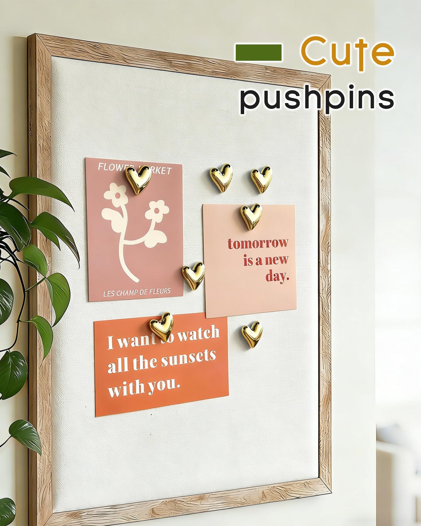 30 pcs - Heart Decorative Pins, Gold Cute Pins for Bulletin Board, Office or Home (30Pcs-Gold)