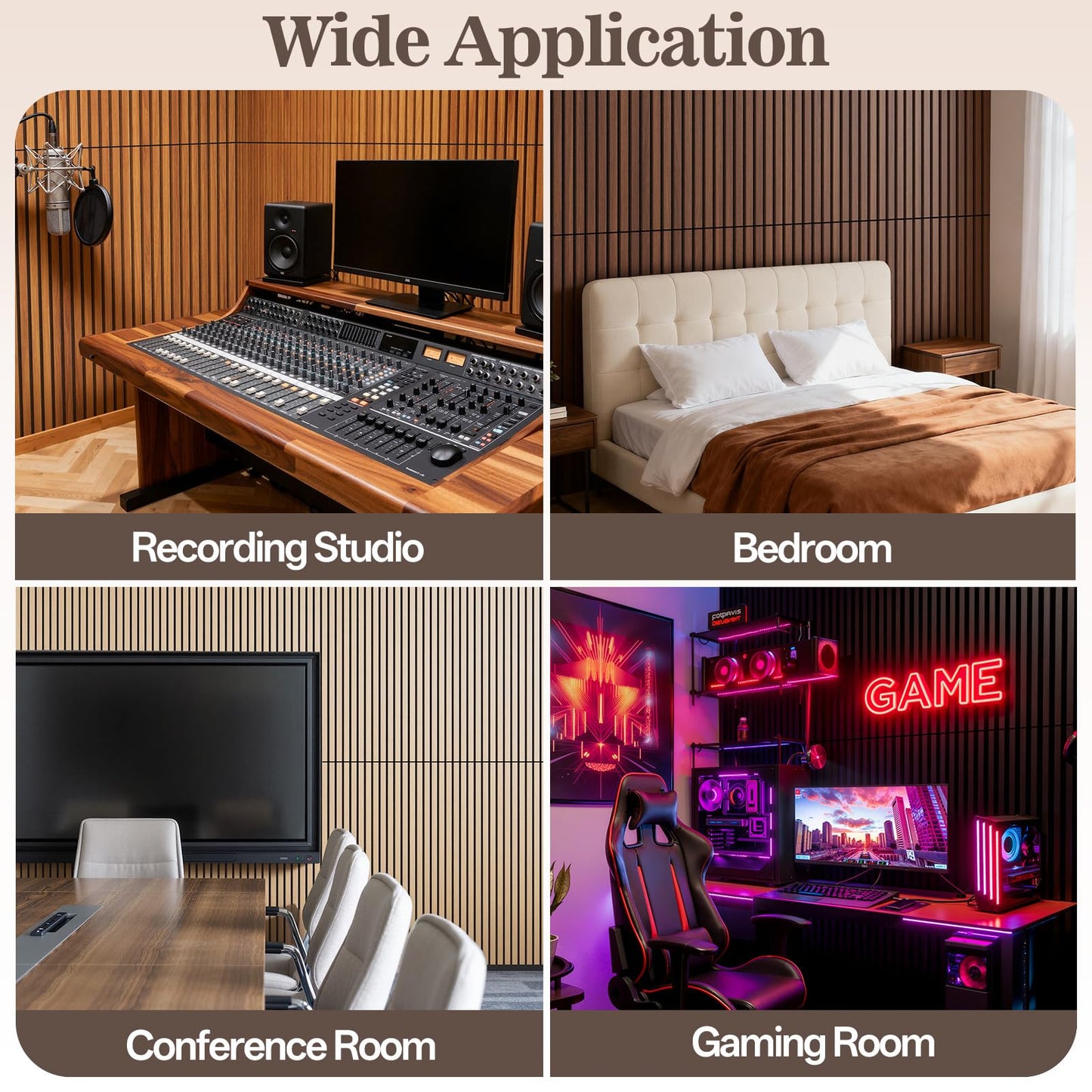 2 Pack Wood Panels for Wall, 47.24" x 23.81" Acoustic Wood Slat Wall Panel for Interior Decor & Noise Reduction, Soundproof Wood Wall Panel, Sound Absorbing Wall Panels for Home Office Studio, Walnut