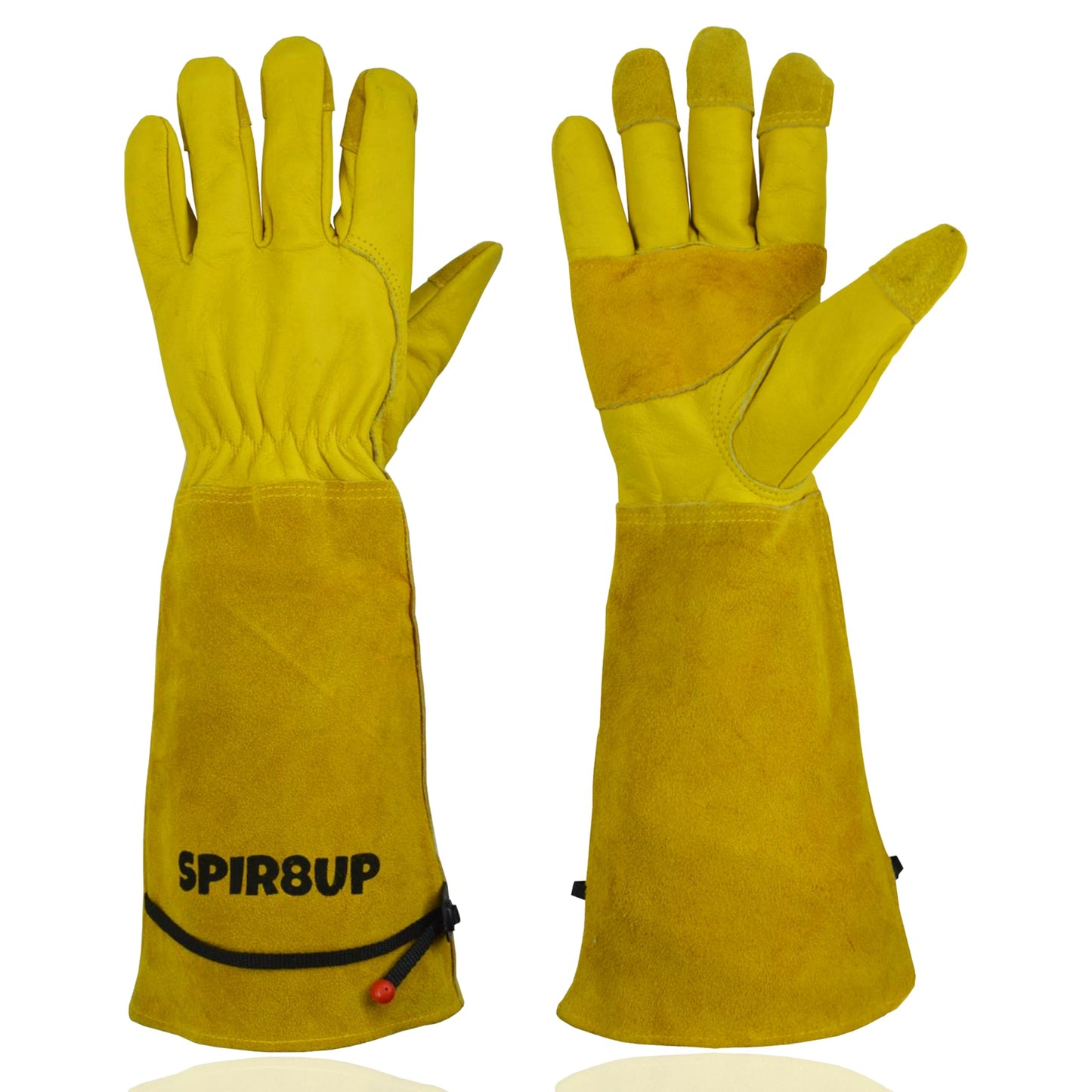 SPIR8UP Cowhide Rose Pruning Gloves, Thorn Proof Long Gardening Gloves for Women & Men, Durable Gauntlet for Cactus Handling (Yellow, Medium)