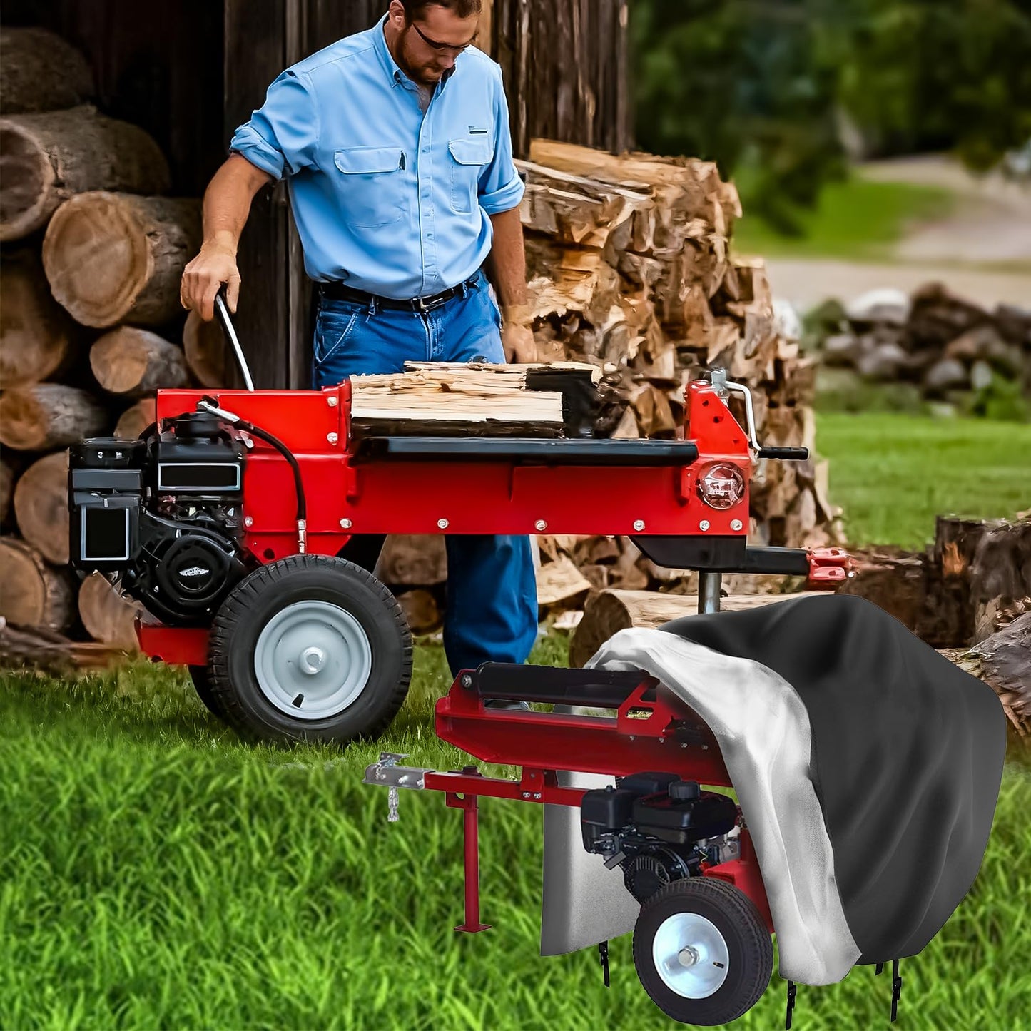 EVRBUL Log Splitter Cover Waterproof, 83" x 45" x 39", for 15-45 Ton Log Splitter, Heavy Duty Wood Splitter Cover, All Weather Protection
