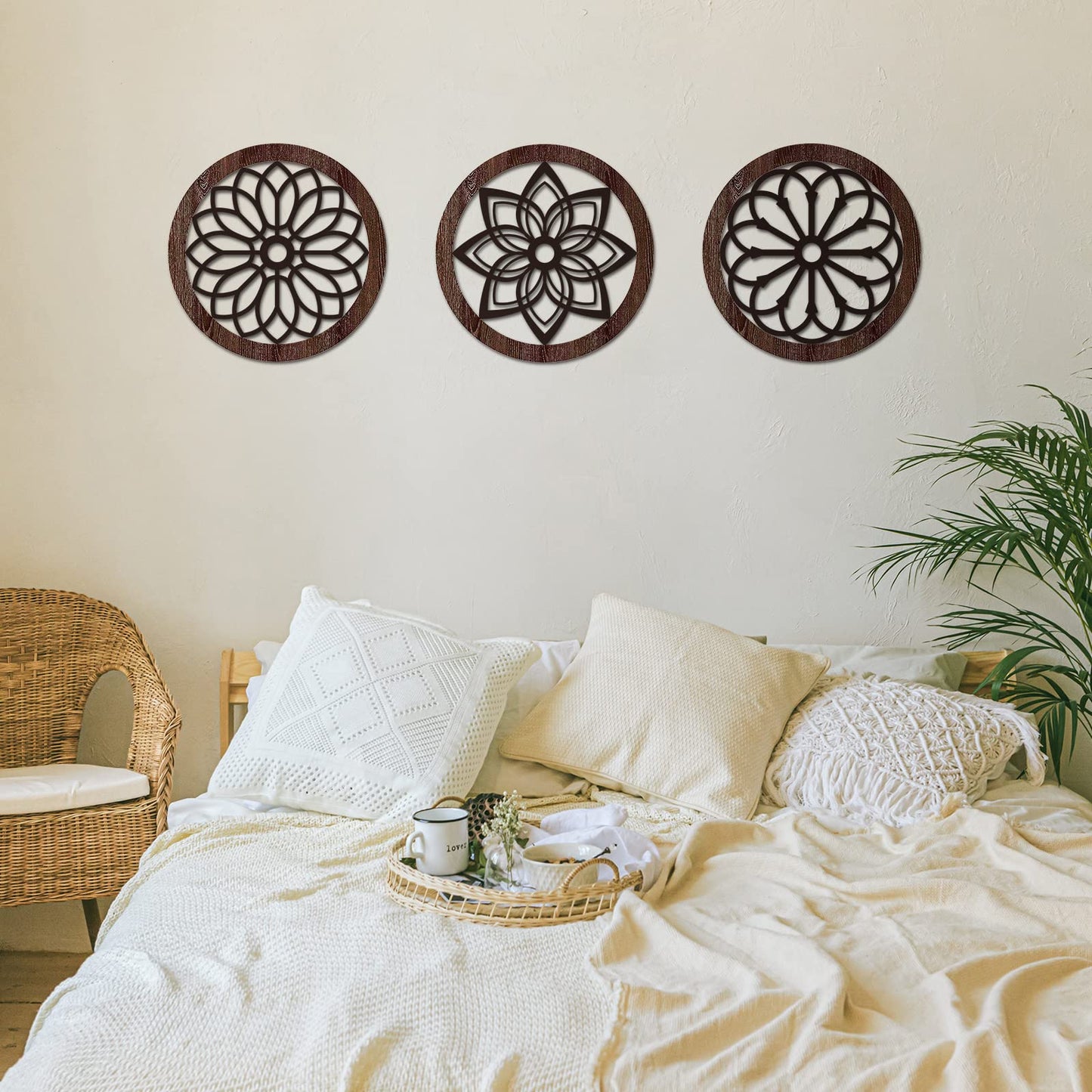 Blulu 3 Pcs Thickened Rustic Wood Wall Decor Rustic Wood Round Wall Art Farmhouse Hanging Decoration for Indoor Outdoor Living Room Bedroom Home Office Kitchen Decoration, 10 Inch(Round,Brown)