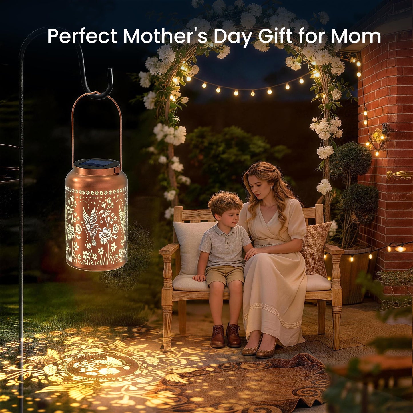 JEJOT Hummingbird Solar Lanterns Outdoor Waterproof, Mothers Day Gifts, Birthday Gifts for Women Mom Grandma,Metal Hanging Solar Lantern for Yard,Garden,Porch Landscape Deconrations-1 Pack