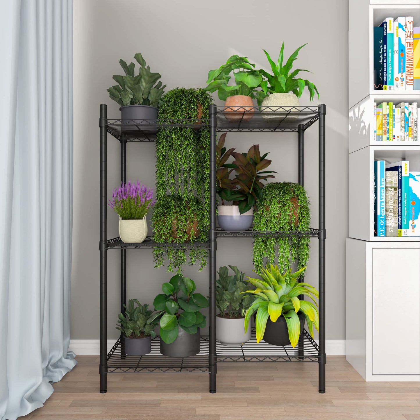 Xiofio 6-Tier Metal Plant Stand for Indoor Outdoor, Multiple Flower Pot Holder, Adjustable for Bedroom, Living Room, Balcony, Garden, Black
