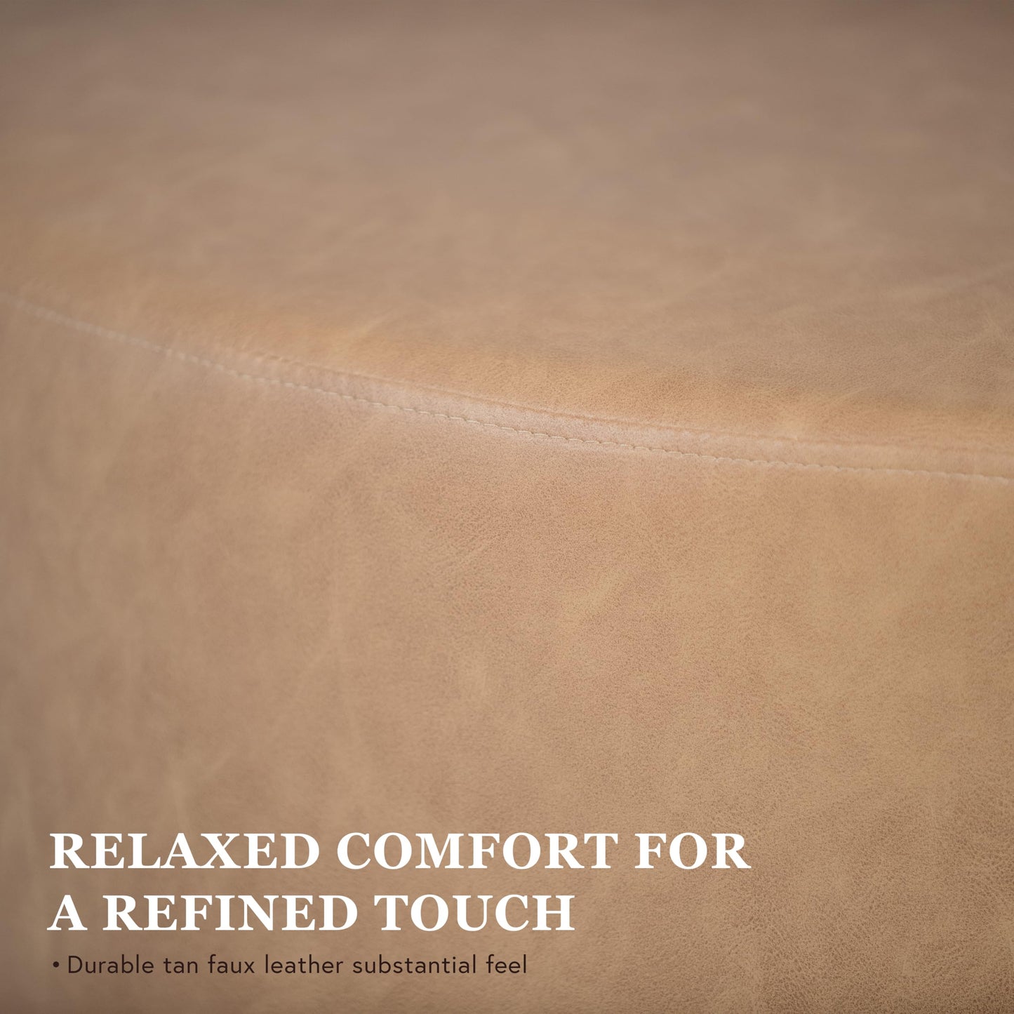 HomePop Faux Leather Organic ShapeOttoman (No Lid, Seat Only) | HomePop Home Décor | Round Pouf Foot Rest – Sand Faux Leather