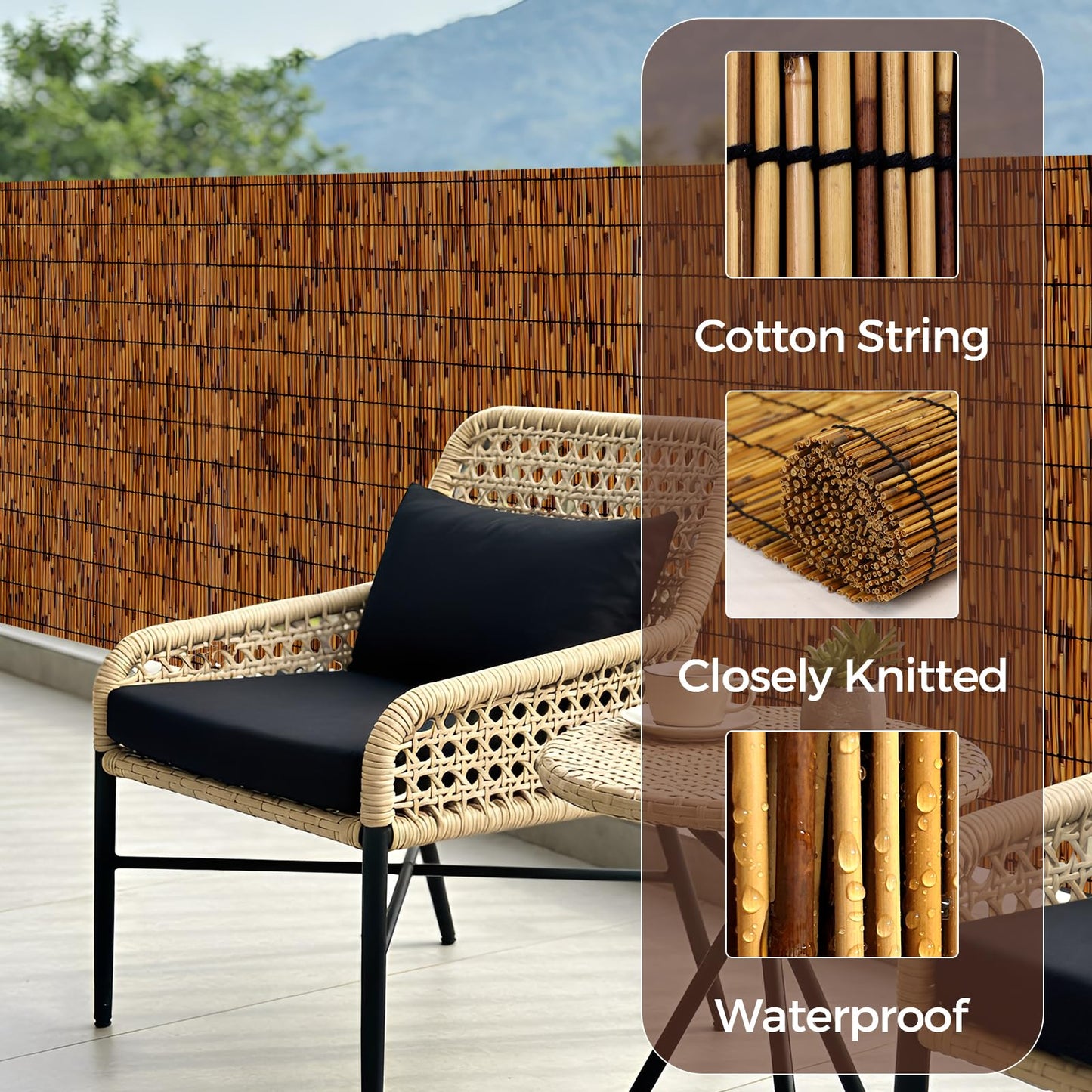 GALTEED Bamboo Reed Fence Roll,Decorative Reed Fencing 4ft High Roll Reed Screen,Balcony Reed Fence Bamboo Screen Fencing for Outdoor Backyard Patio (4X19.6FT)