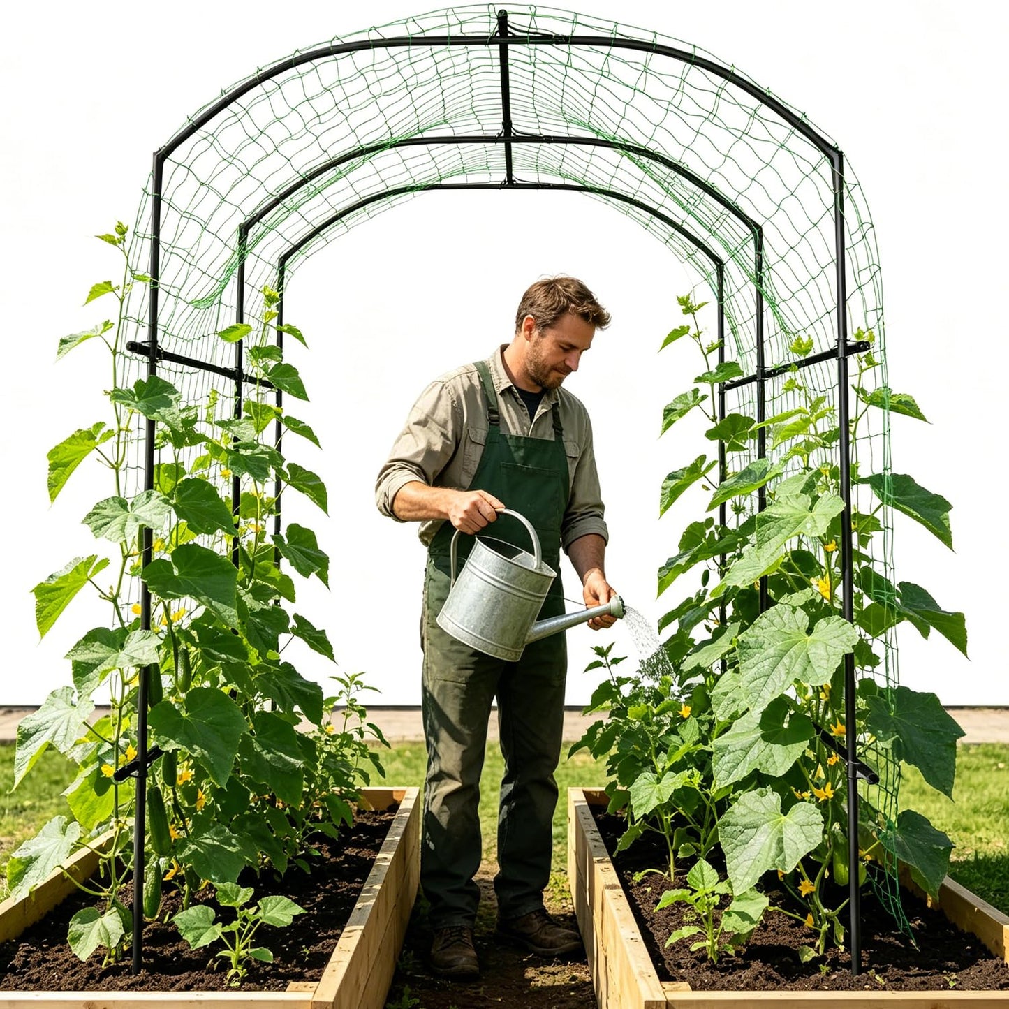 SUNYRISY Garden Arch Trellis for Climbing Plants Outdoor Gardening, 87" H x 70" L x 75" W Metal Core Tall Plant Support for Raised Bed Planting Cucumber Tomato Flowers Vegetables