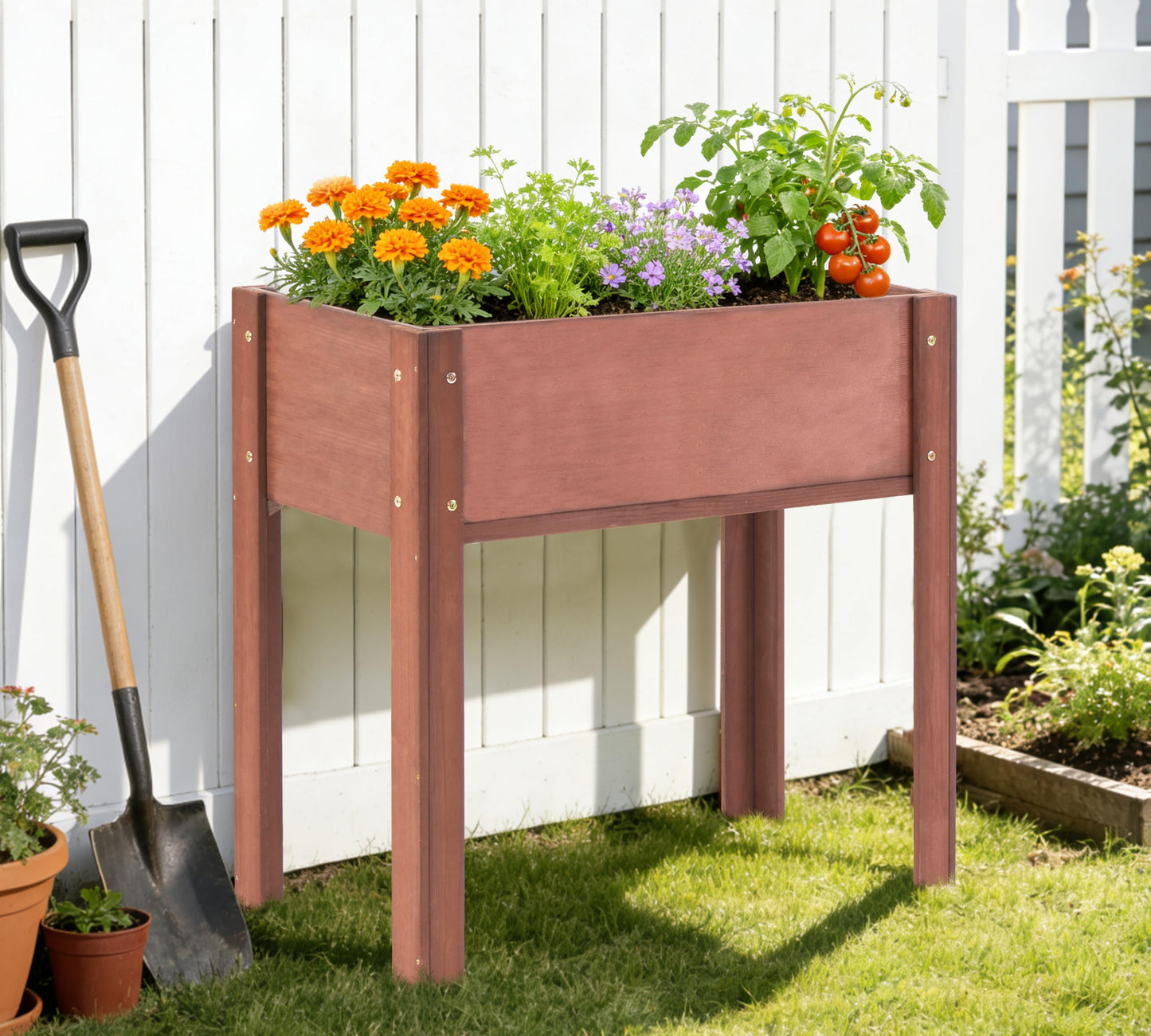 Raised Garden Bed with Legs, 31x16x31'', Outdoor Wood Elevated Planter Box, Thick Legs, w/Liner