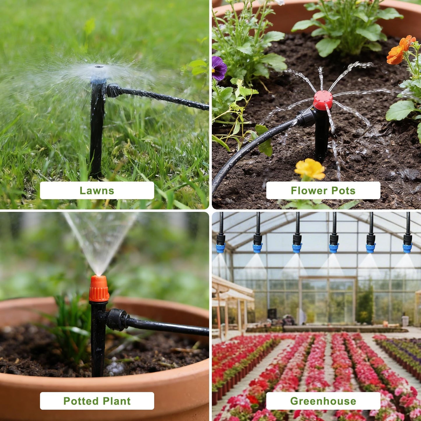 230FT Drip Irrigation System for Garden with 40 Nozzles & Emitters, Quick Connect Garden Watering System with 1/2" & 1/4" Tube, Adjustable Sprinklers Kit for Greenhouse, Lawn, Flower Beds, Raised Bed
