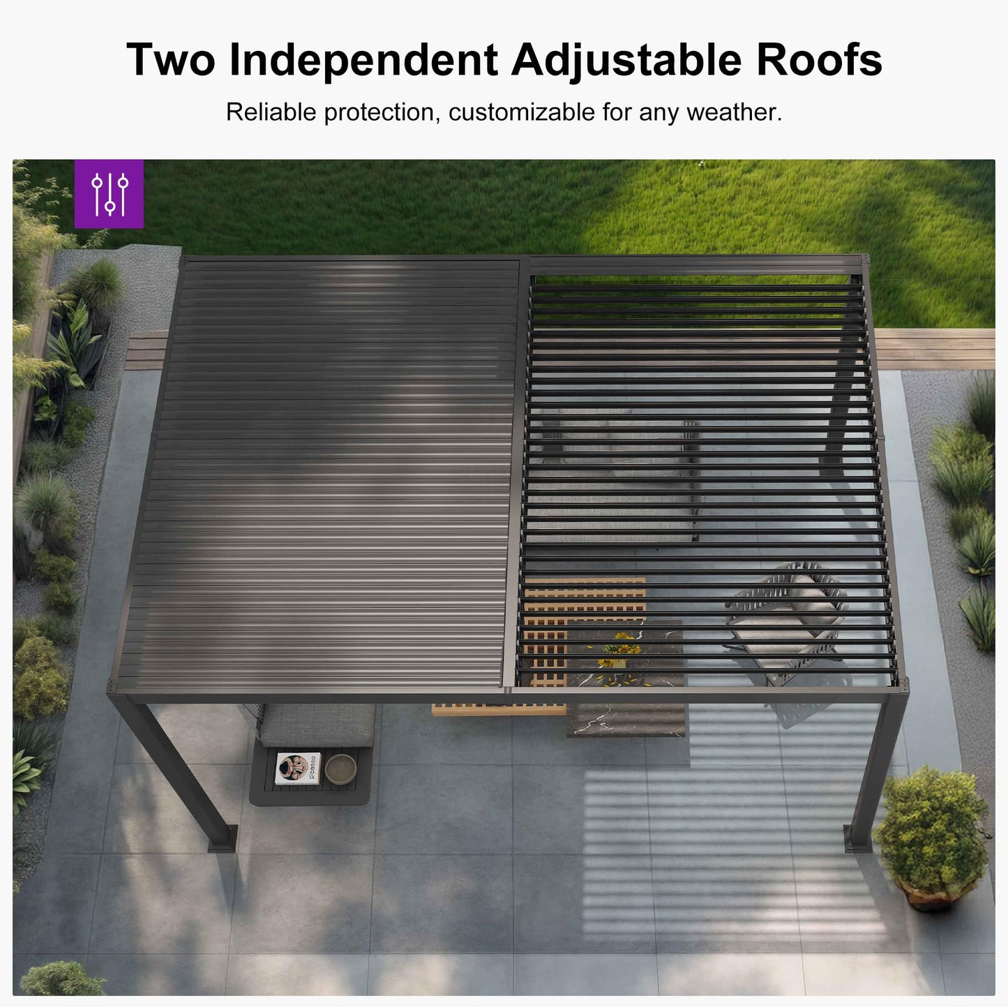 PURPLE LEAF Louvered Pergola 10' x 12' Aluminum Outdoor Pergola with Adjustable Louvers Roof and Integrated Drainage System 70 Mph High Wind Resistant Small Pergolas for Patio Deck Porch Yard