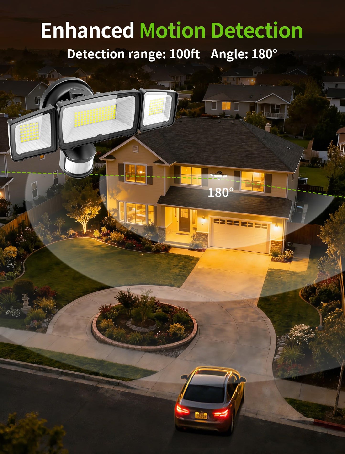 MAGAGUVU 100W LED Security Lights, 11000LM Hardwired Flood Lights with Remote Control, Motion Sensor Outdoor Lights, 3 Adjustable Heads, IP66 Waterproof, Dusk to Dawn Outdoor Lighting for Yard Garage