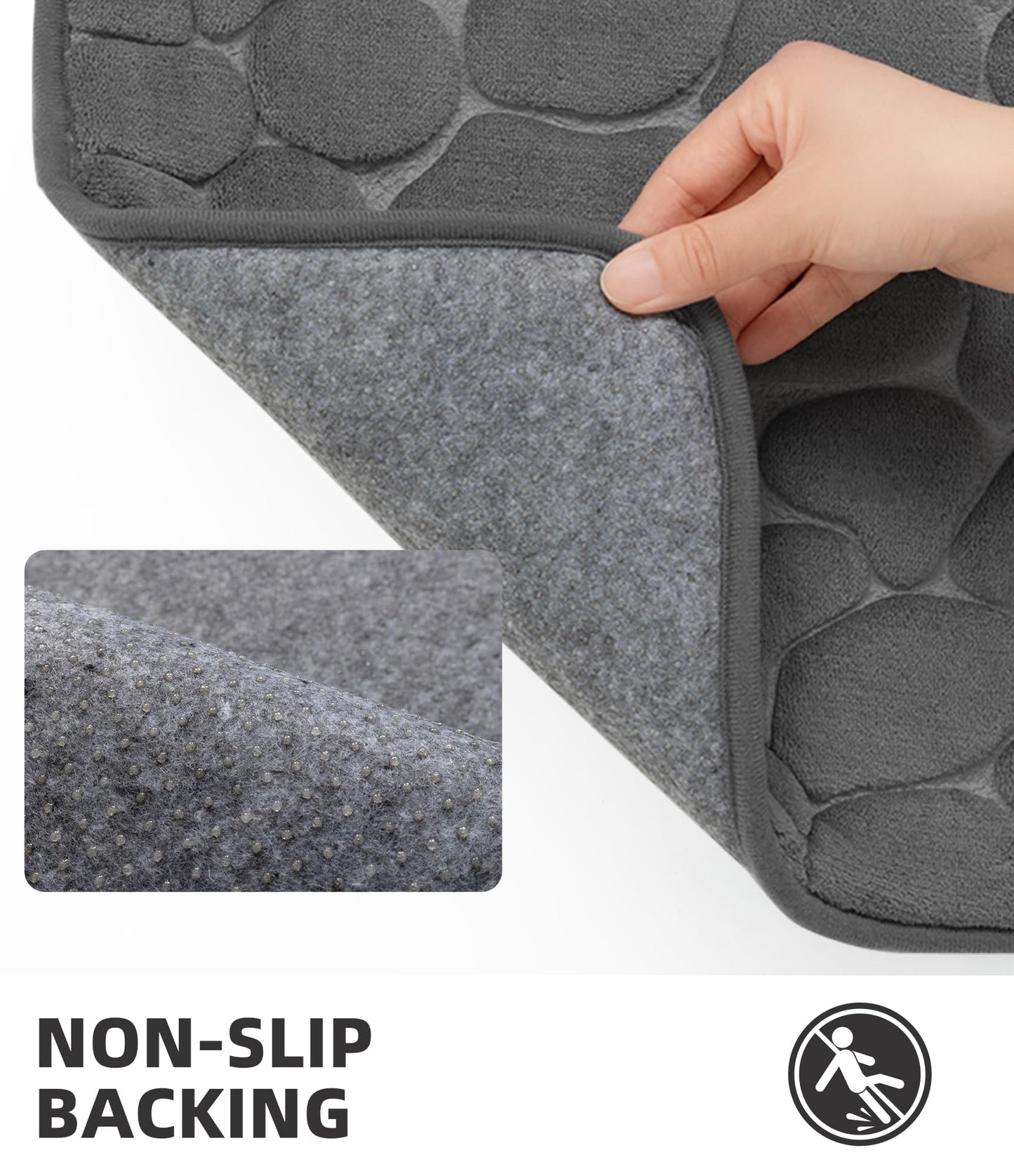 YIHOUSE Bathroom Mat Rug, Memory Foam Bath Mat, Non-Slip Bathroom Floor Mats, Cobblestone Bath Mats Absorbent Bath Rugs Washable Quick Dry (17x24,Dark Gray)