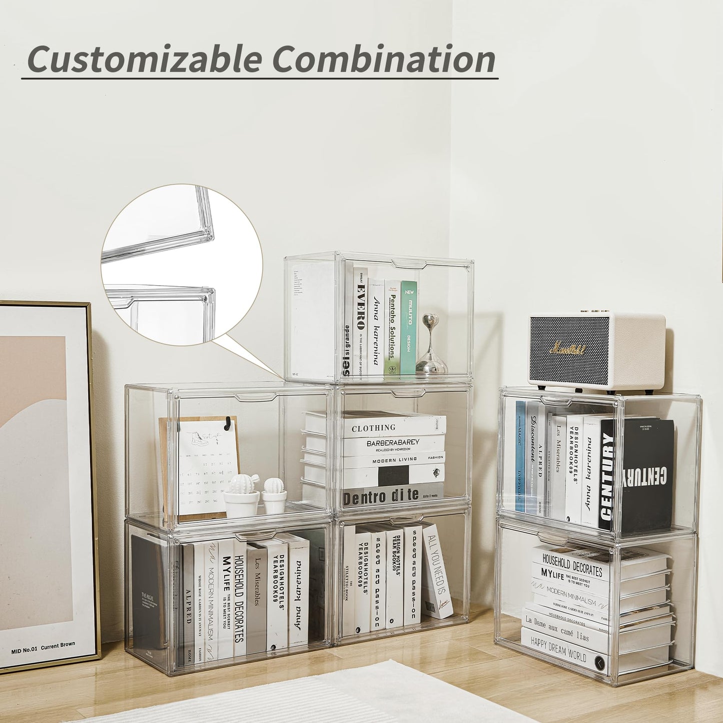 LXLXXL Cube Storage Organizer Acrylic Book Case Display Case Box Stackable Book Storage Containers With Magnetic Door Clear Plastic Portable Organizer For Living Room Bedroom 1 Pack