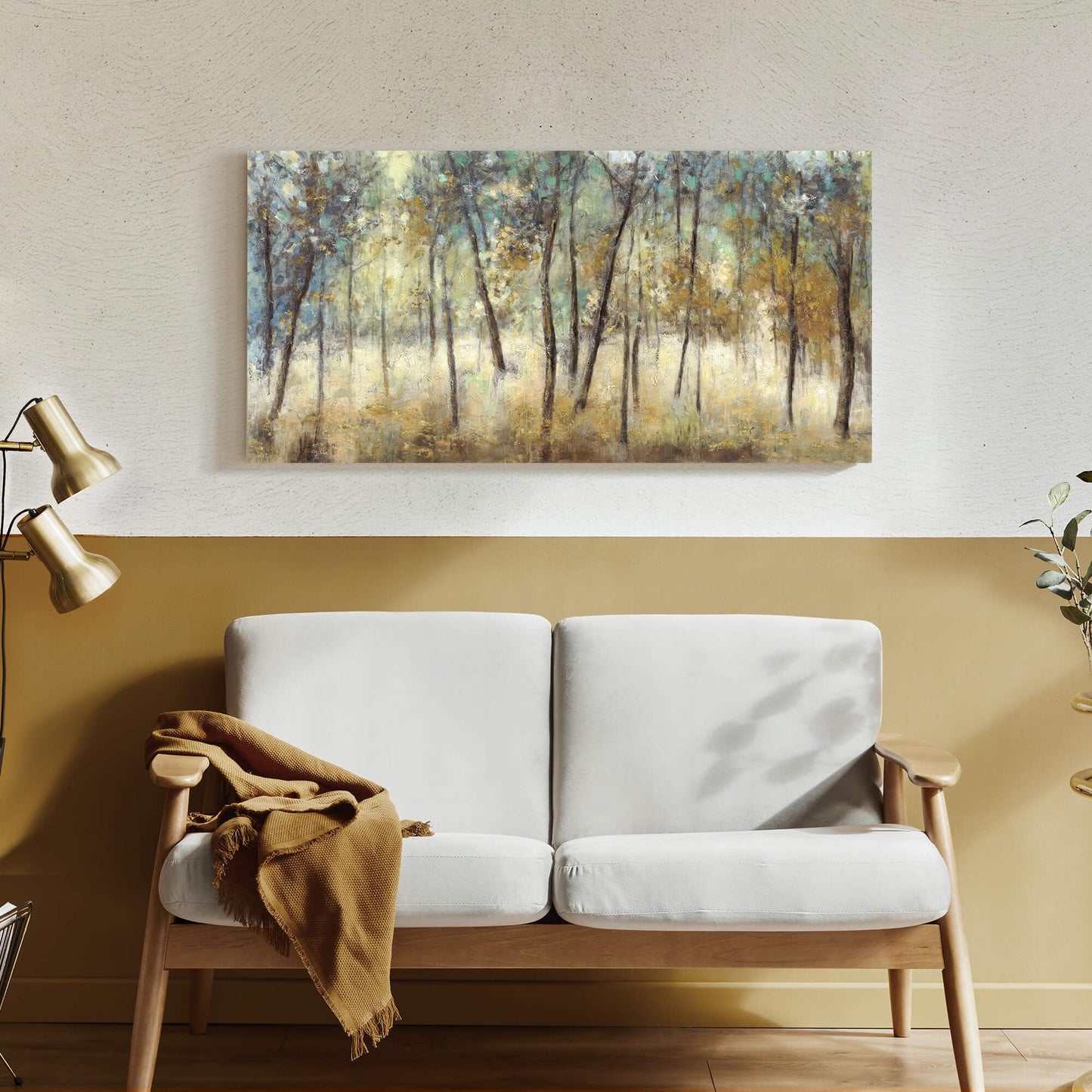 Tree Wall Art Canvas Painting: Forest Hand Painted Picture Abstract Nature Landscape Artwork Decor Modern Large Textured Print for Dining Room Bedroom Home Office
