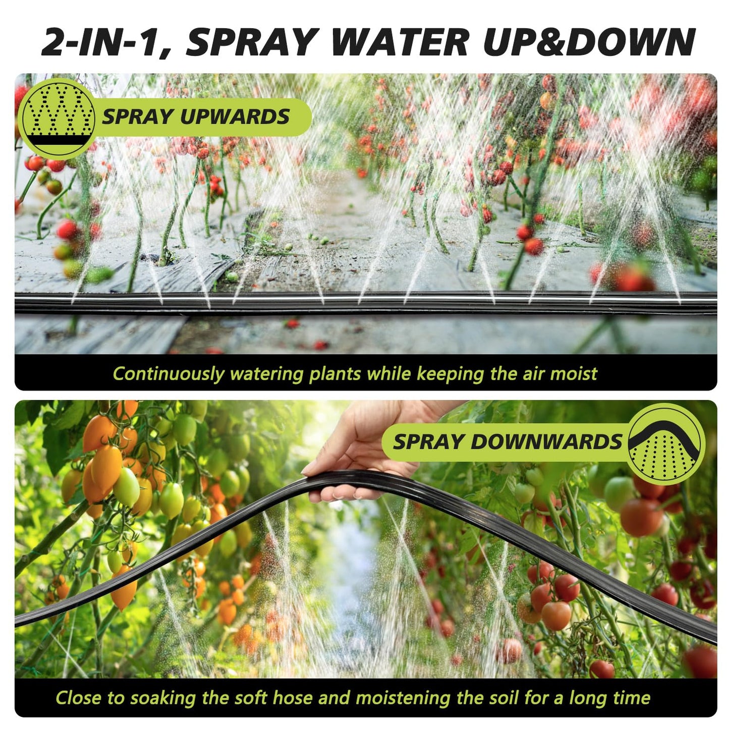 Apgooface Sprinkler Hose with Holes, Flat Soaker Hose 100 Ft (25 ft 4pack) with Garden Staples and Splitters, Watering Drip Irrigation Hoses for Lawn, Vegetable and Garden Beds (100 ft)