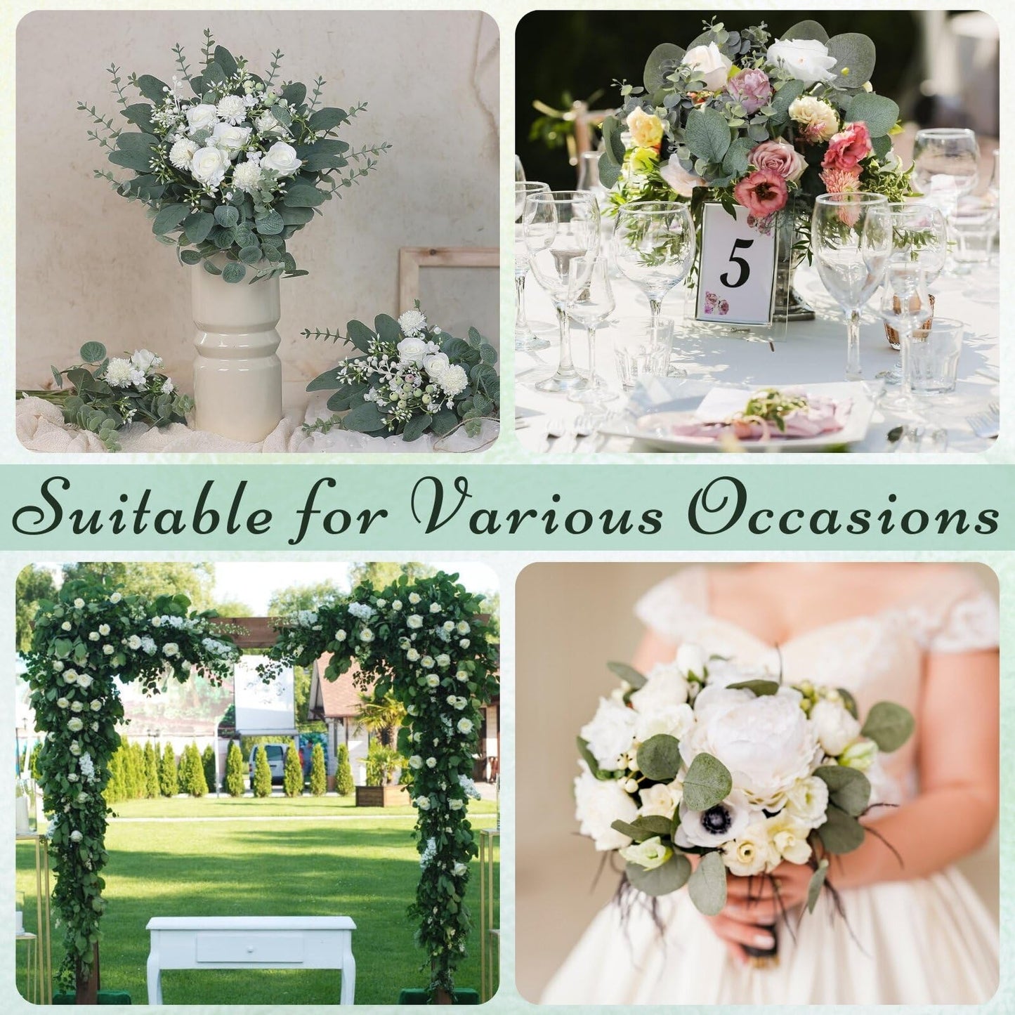 FENYUAN Eucalyptus Stems Bulk 30 Pcs, 4 Kinds Mixed Artificial Silver Dollar Eucalyptus Leaves Bundle Faux Greenery Branches for Wedding Vase Bouquet Floral Arrangement Centerpiece Home Decor