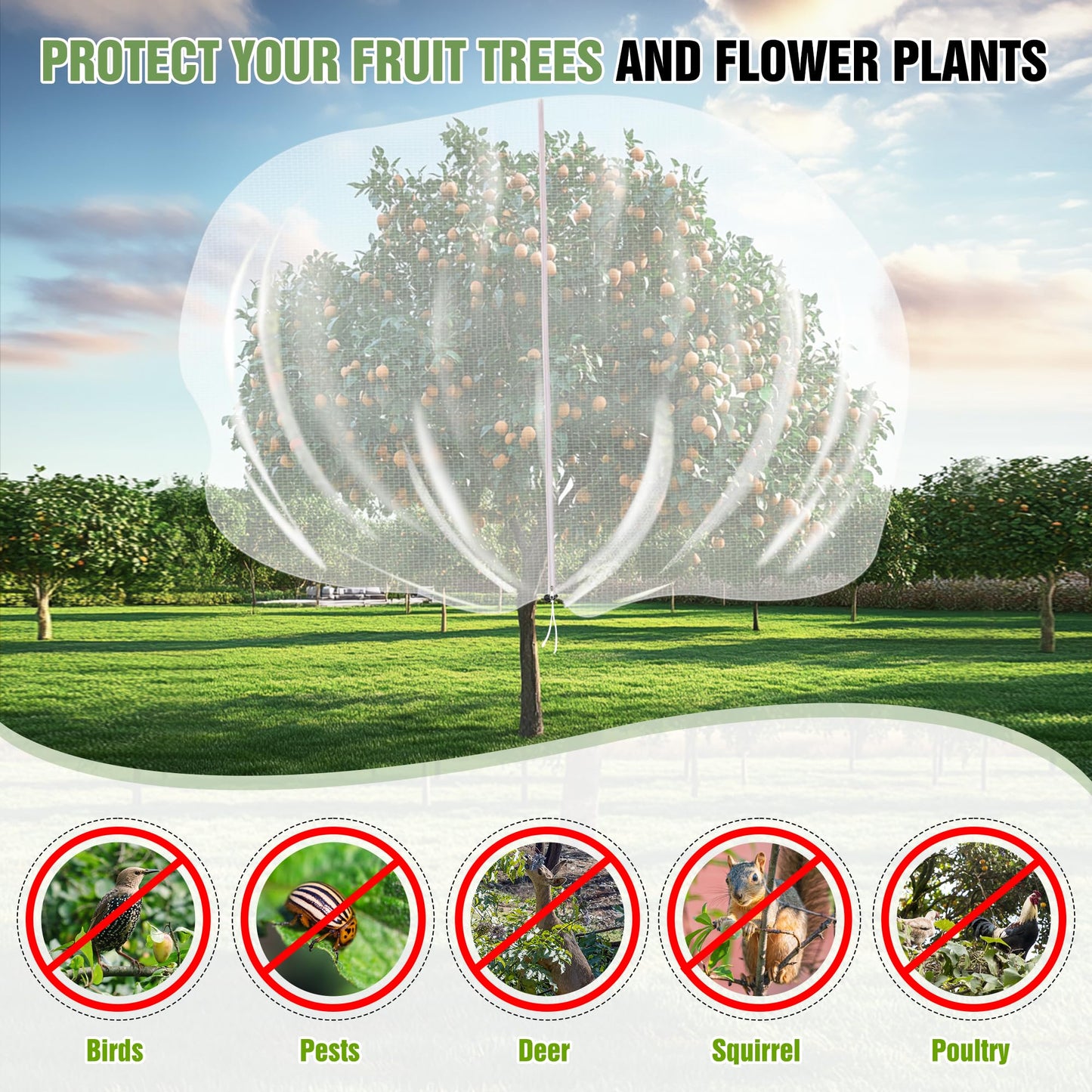 10 X 14FT Large Fruit Tree Netting, Tree Nets for Fruit Trees with Zipper and Drawstring, Insect Netting Barrier for Garden Blueberry Bushes Cherry Peach Apple Protection from Squirrels Birds Pests