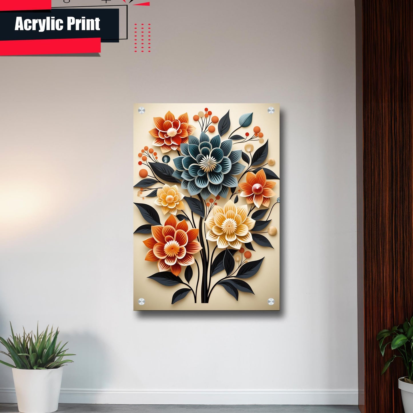 Scandinavian Folk Art, Black and Beige Abstract Botanical Wall Art for Scandinavian Home Decor, Wall Art, Art Print