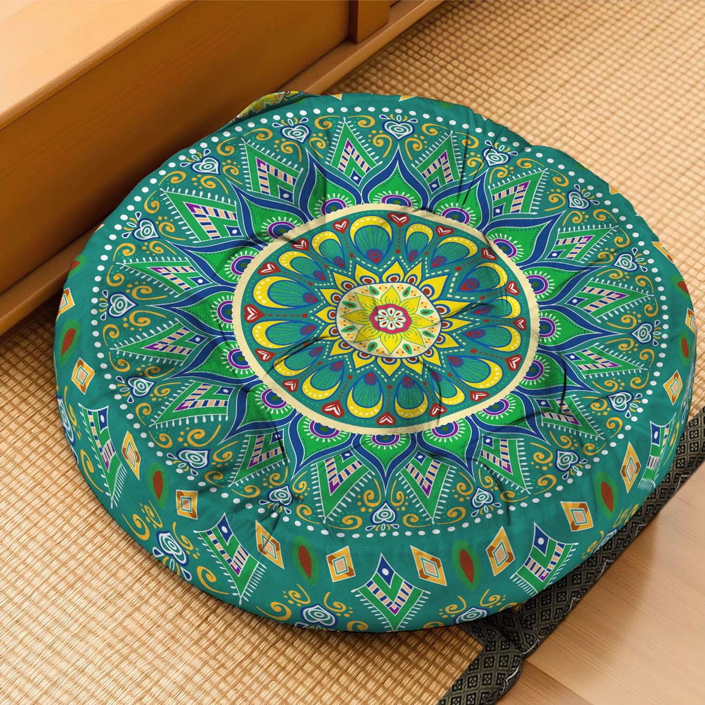 Mandala Meditation Cushion, Boho Meditation Mat, Meditation Pillows for Sitting on Floor, Cushions for Sitting in Home and Outdoor, Round Floor Pillows Cushion Seating for Yoga Accessories 22'' X 22''