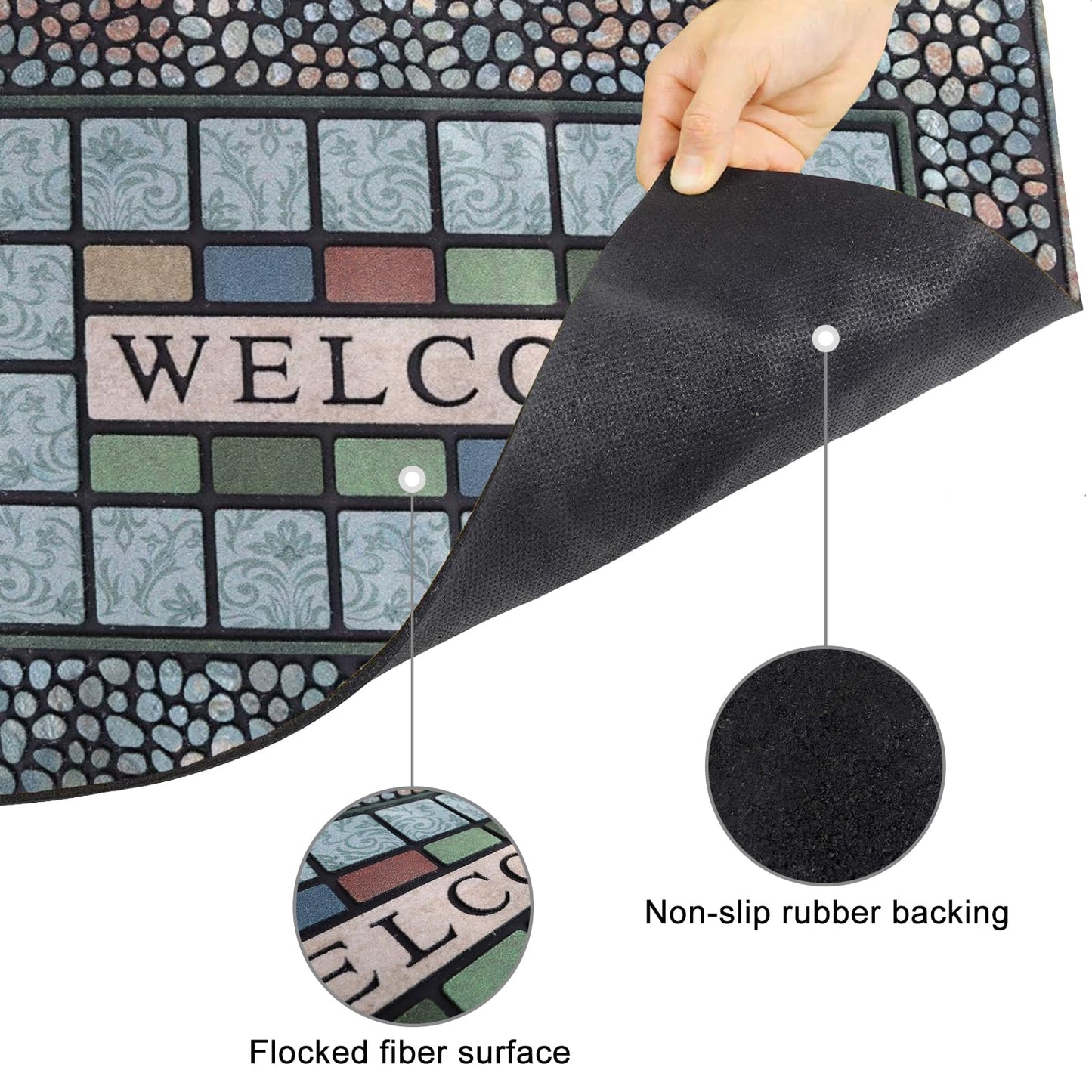 CHICHIC Rectangle Entrance Door Mat Large 18 x 30 Inch Entry Way High Traffic Area Doormat Front Door Rugs Outdoors Heavy Duty Welcome Mat, Non Slip Rubber Back Low Profile for Garage