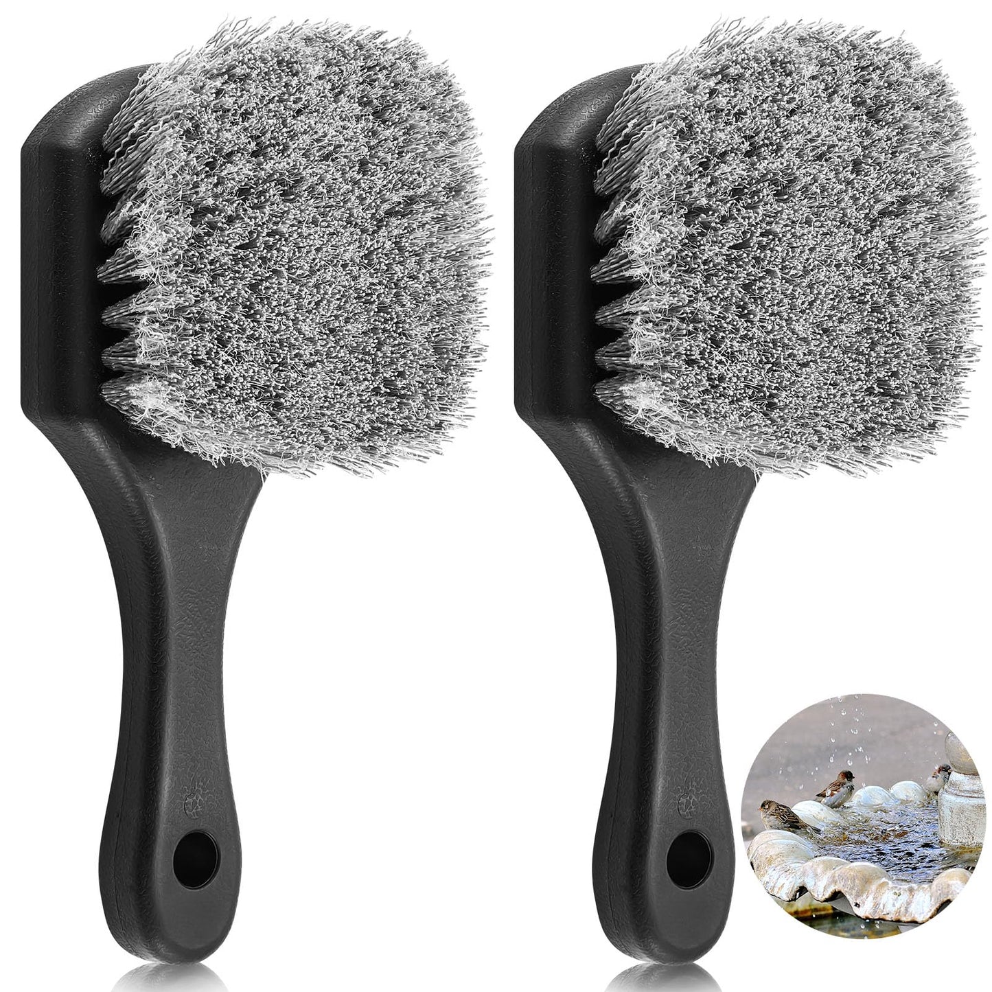 CroBlissful 2 Pcs Bird Bath Cleaning Brush Hard Bristle Stiff Bristle Brush with Plastic Handle Utility Scrub for Bird Feeder Bath Accessories Fountain Outdoor Cleaning(Gray)