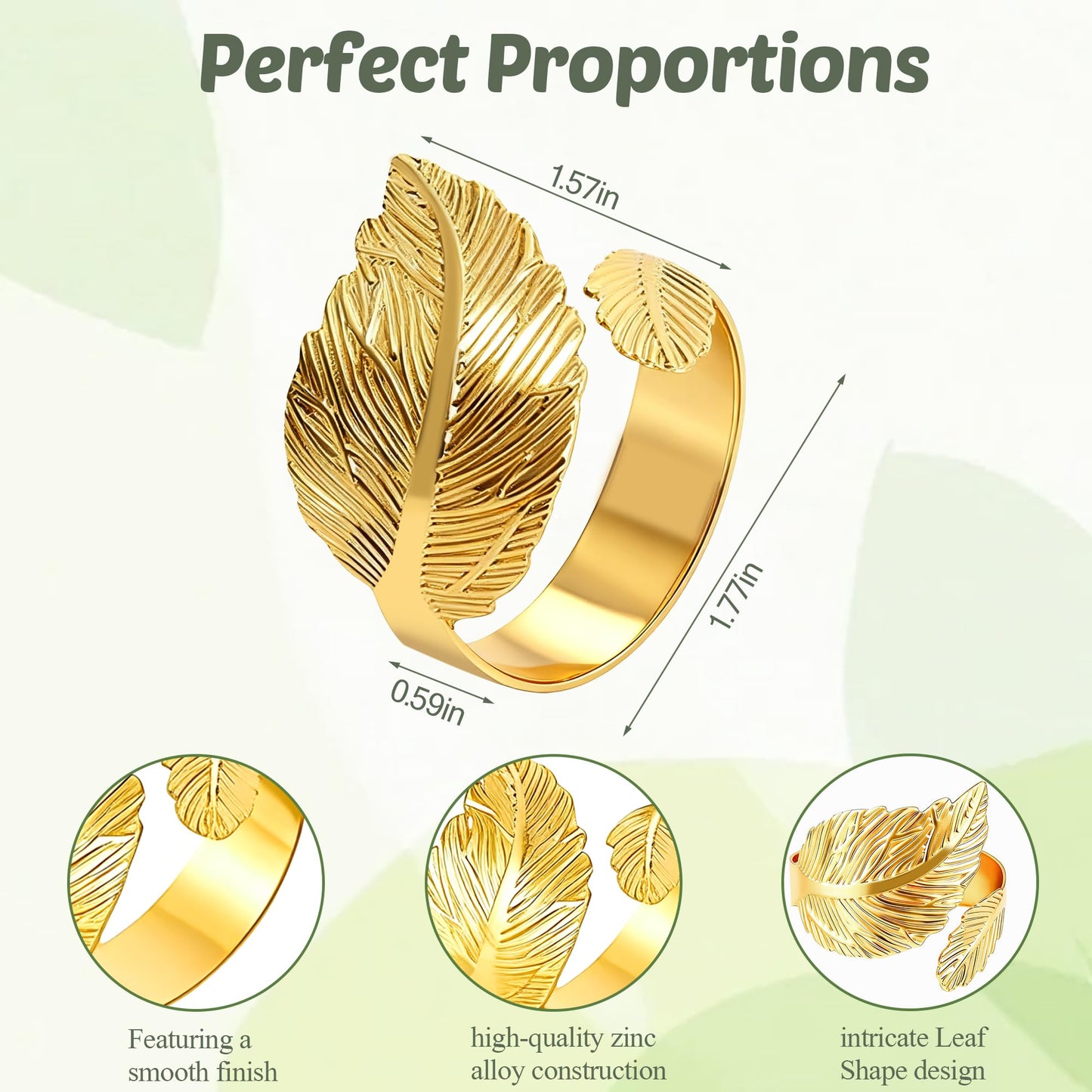 12-Pack Elegant Napkin Rings, Premium Metal Napkin Holders for Wedding, Daily Dining & Holiday Decor, Polished Gold & Silver Napkin Rings Set for Table Setting (Leaf Shaped-Gold)