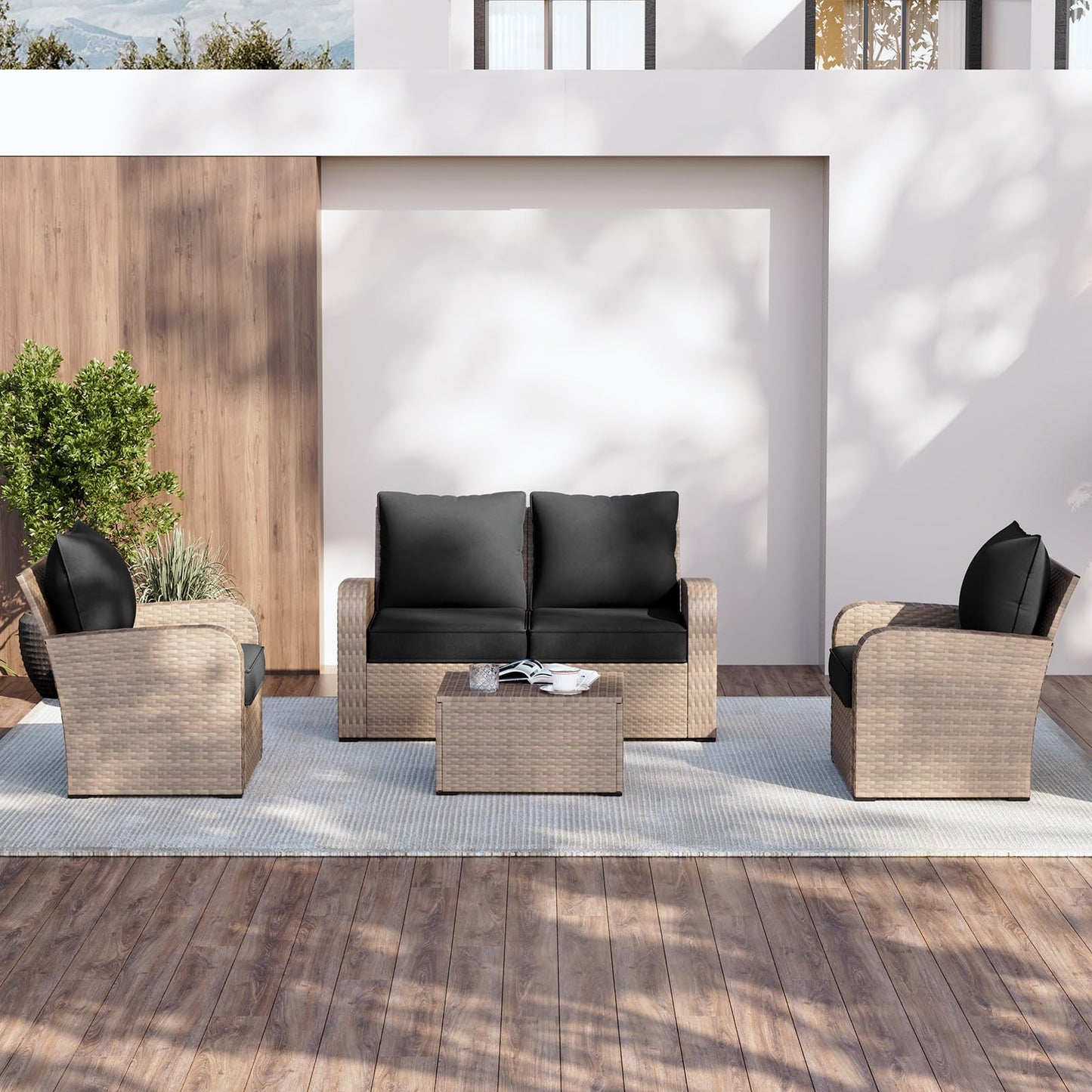 Aoxun Replacement Cushions for Outdoor Furniture, 4-Piece Outdoor Cushions for Patio Furniture, Deep Seat, Waterproof & Fade Resistant Couch Cushion for 4-Seat Patio Conversation Sets, Black