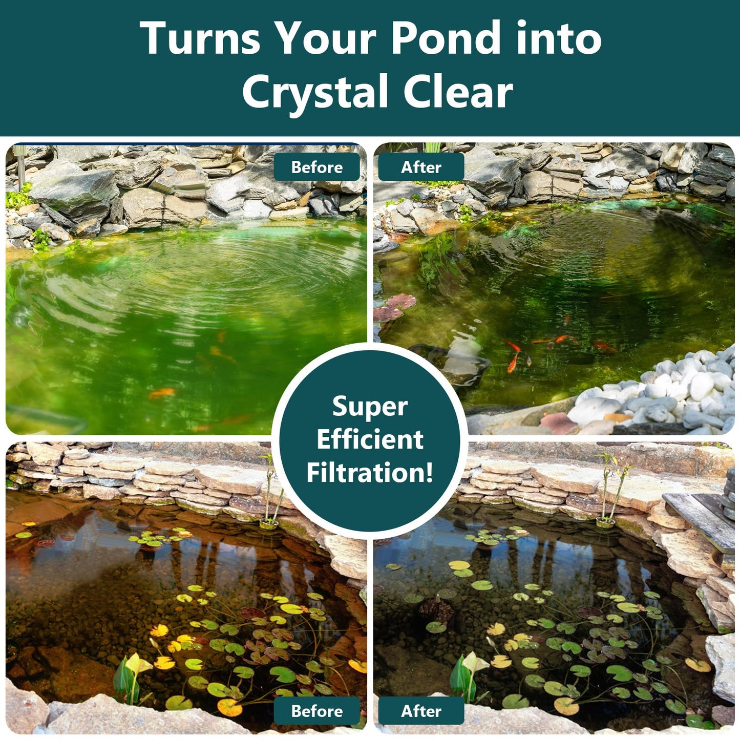 AquaMiracle Pond Filter with Pump Fountain Kits | 850GPH Pond Filter with Pond Pump & Fountain Kit | 3 Spray Patterns | Water Feature | Koi Pond Filters for Outdoor Ponds 500-750 Gal