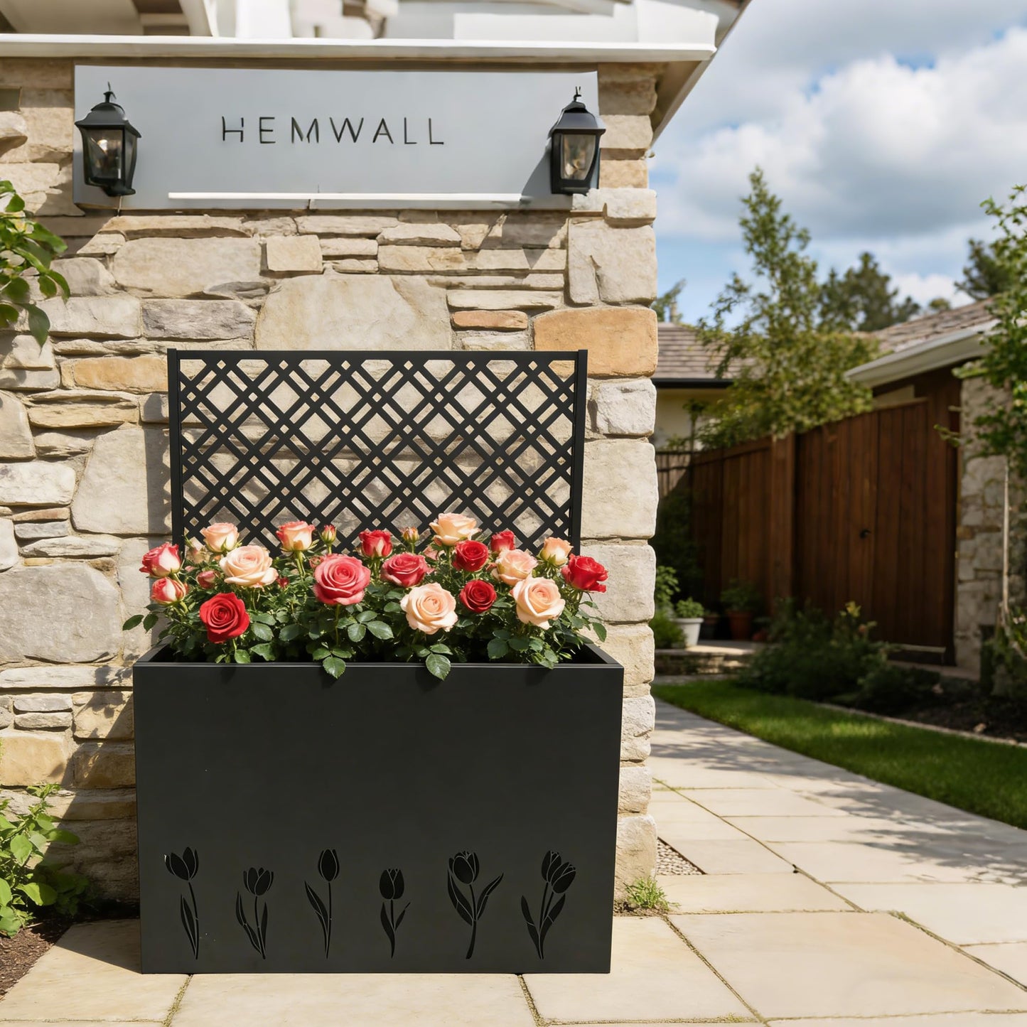 BXTIDLAV Tall Metal Planter Box with Trellis, 35.5" L x 11.9" W x 47.3" H Raised Garden Bed, Large Flower Pot for Patio Porch & Commercial Decor, Black (1 Big)