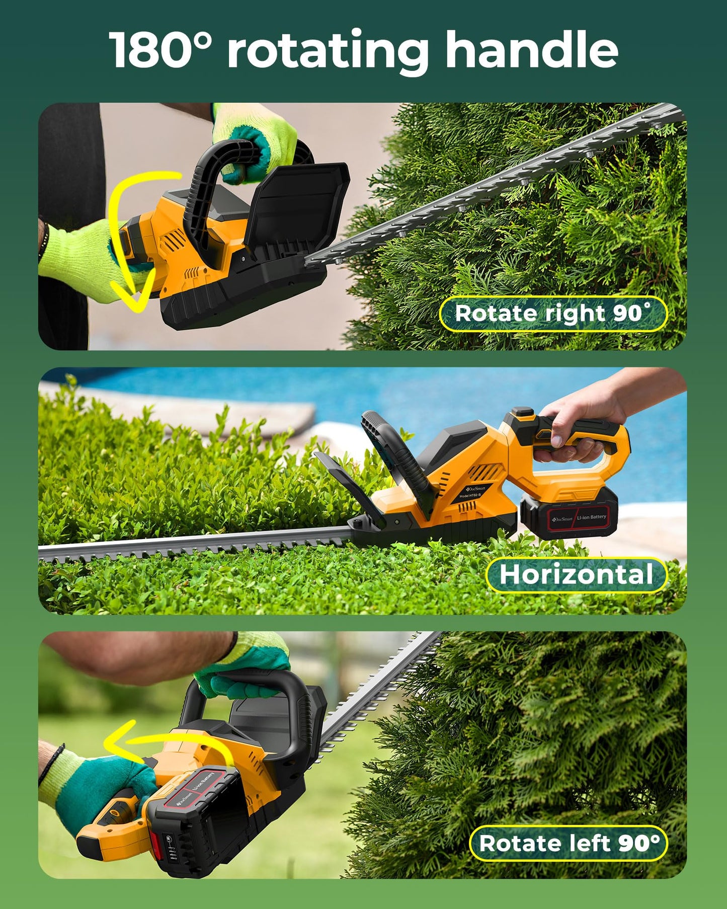 20'' Hedge Trimmer Cordless with 2pcs 4000mAh Battery, Electric Handheld Bush Clipper with Rechargeable Batteries, 3000RPM 180° Rotatable Head, 2/3'' Blade Gap, Gifts for Father's Day