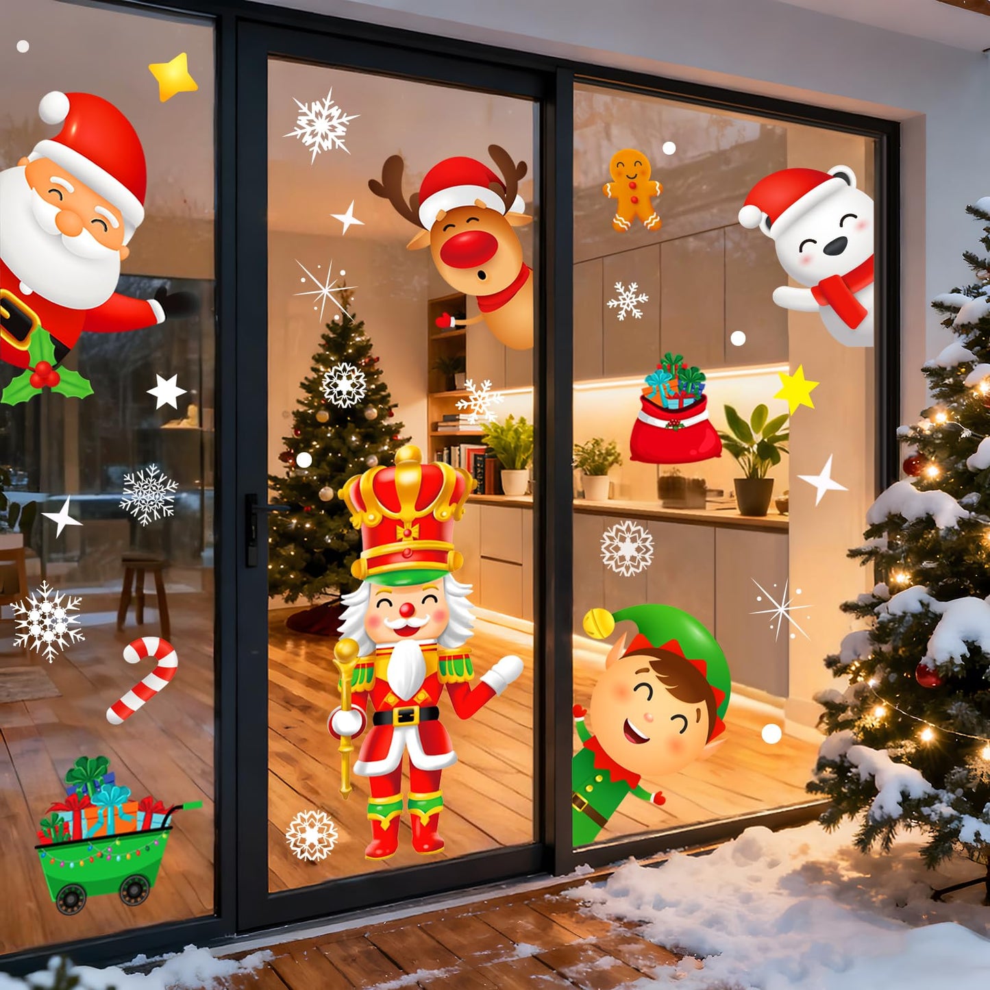 9 Sheets 200+Pcs Christmas Window Stickers Xmas Decals for Glass Snowflake Santa Claus Reindeer Christm Tree Window Cling Sticker for Decorations
