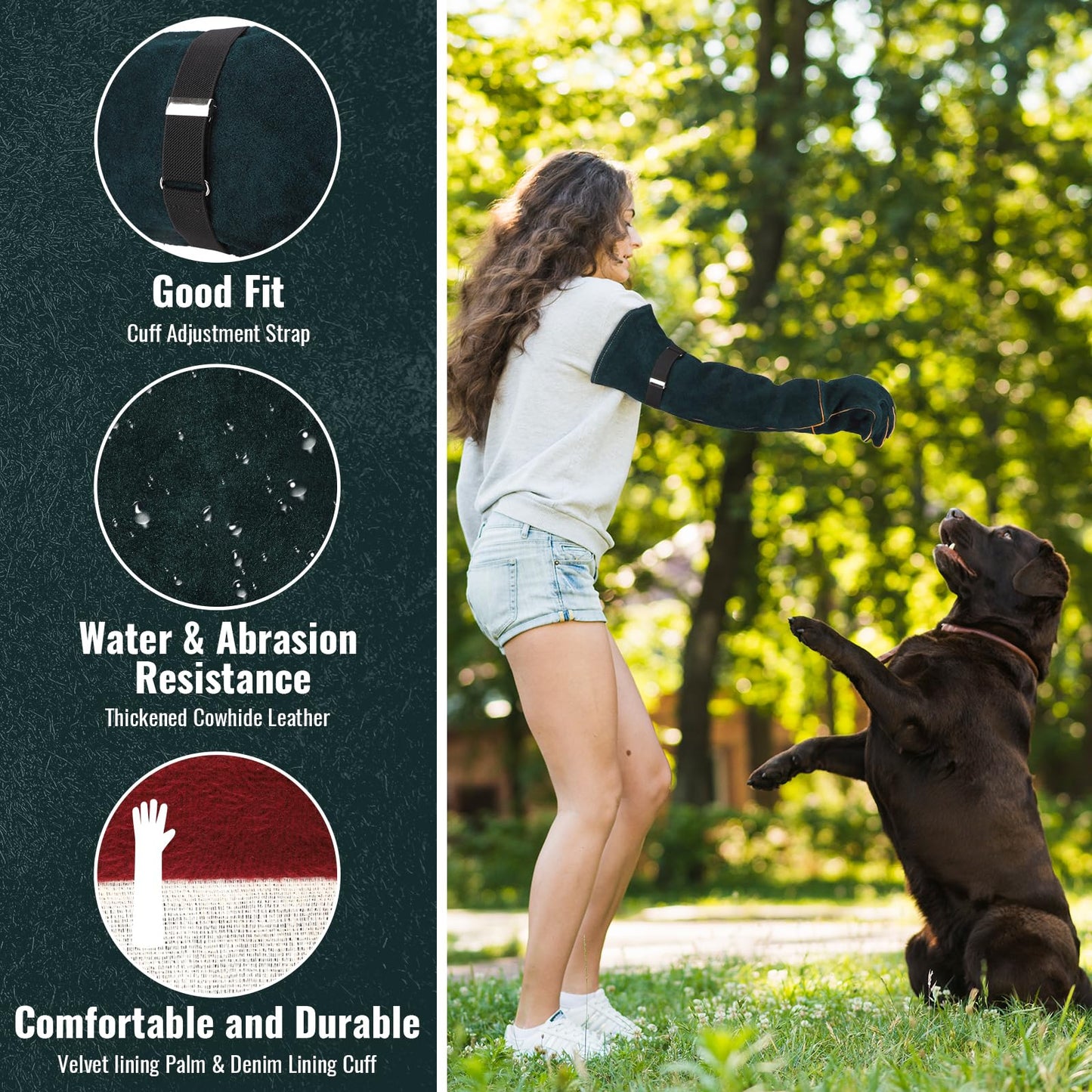 ENPOINT Animal Handling Gloves - 23.6 inch Bite Proof Gloves, Anti Scratch Cowhide Leather for Cat Grooming, Snake Animal Handling