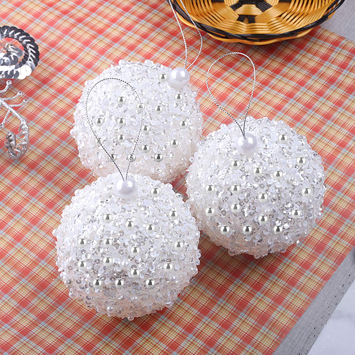 4.25" Christmas Ball Ornaments 4pc Set White Shatterproof Christmas Decorations Tree Balls for Xmas Trees Wedding Party Holiday Decorations Tabletop Small Trees Decoration (White)