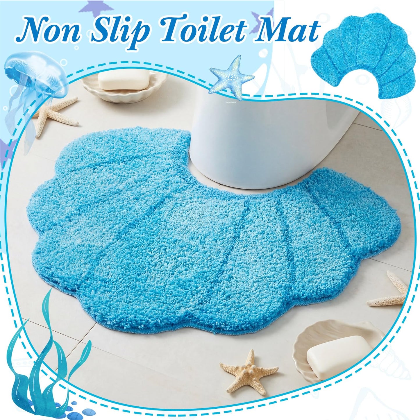 Drydiet Toilet Rug U Shaped Washable Soft and Absorbent Bathroom Rugs Non Slip Bath Mat Machine Wash Bathroom Contour Rug for Toilet Base, 24 x 20 Inch(Shell)