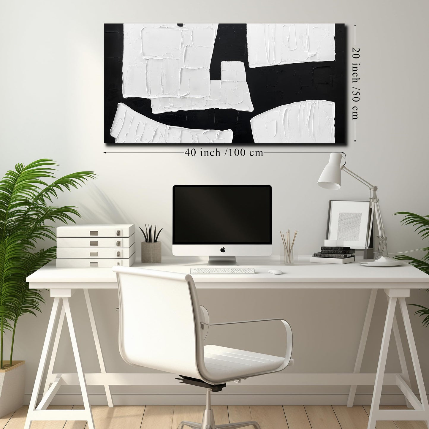 MDHKVPM Abstract Painting Wall Art Bedroom Black and White Canvas Wall Art for Living Room Home Office Wall Decor Ready to Hang 20 x 40 Inch