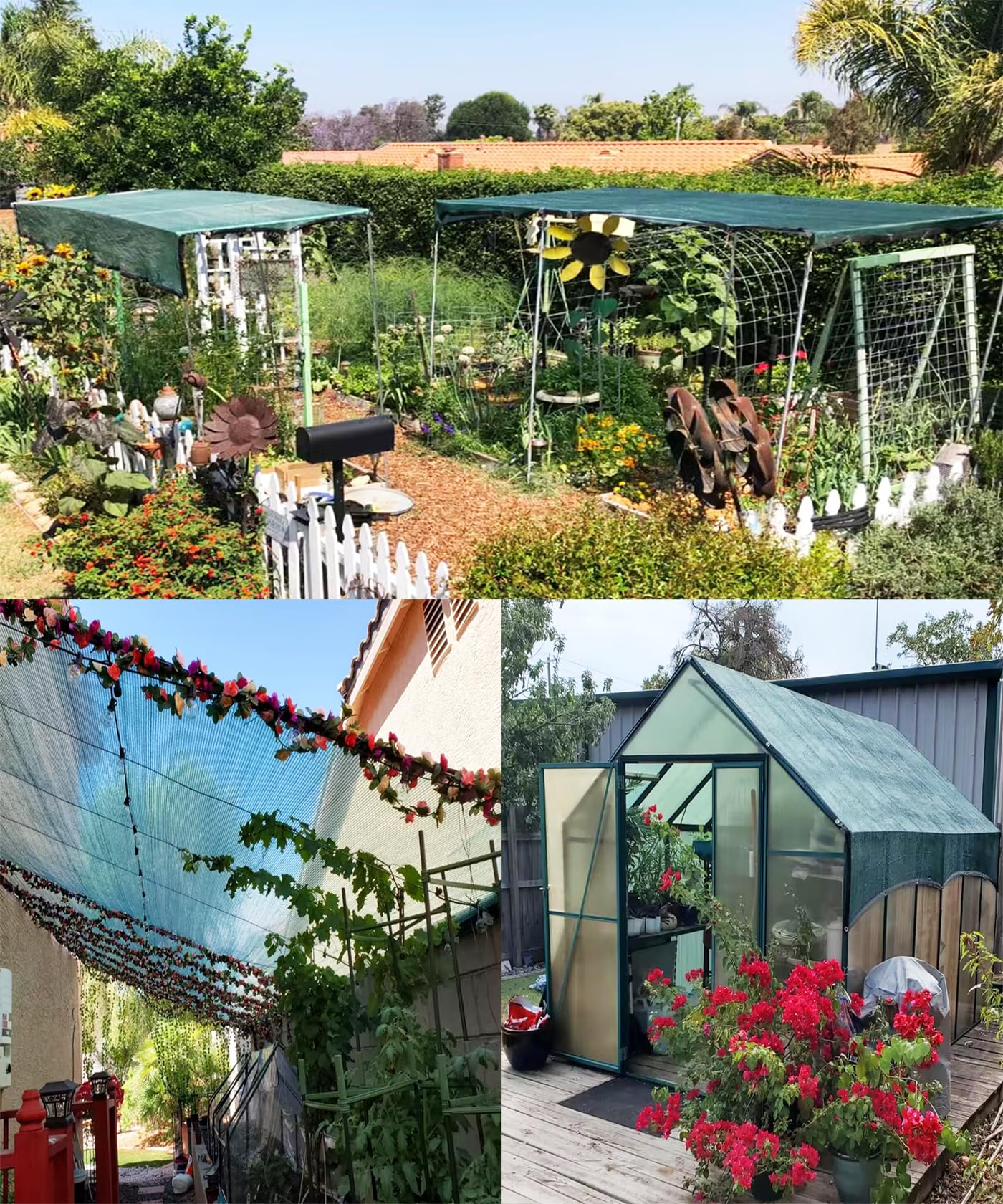 E.share 70% Green Colored Shade Cloth 6ft x 8ft Sun Shade Netting with Grommets, Breathable UV Block Balanced Shade for Garden Plants Patio Pergola Chicken Coop Kennel
