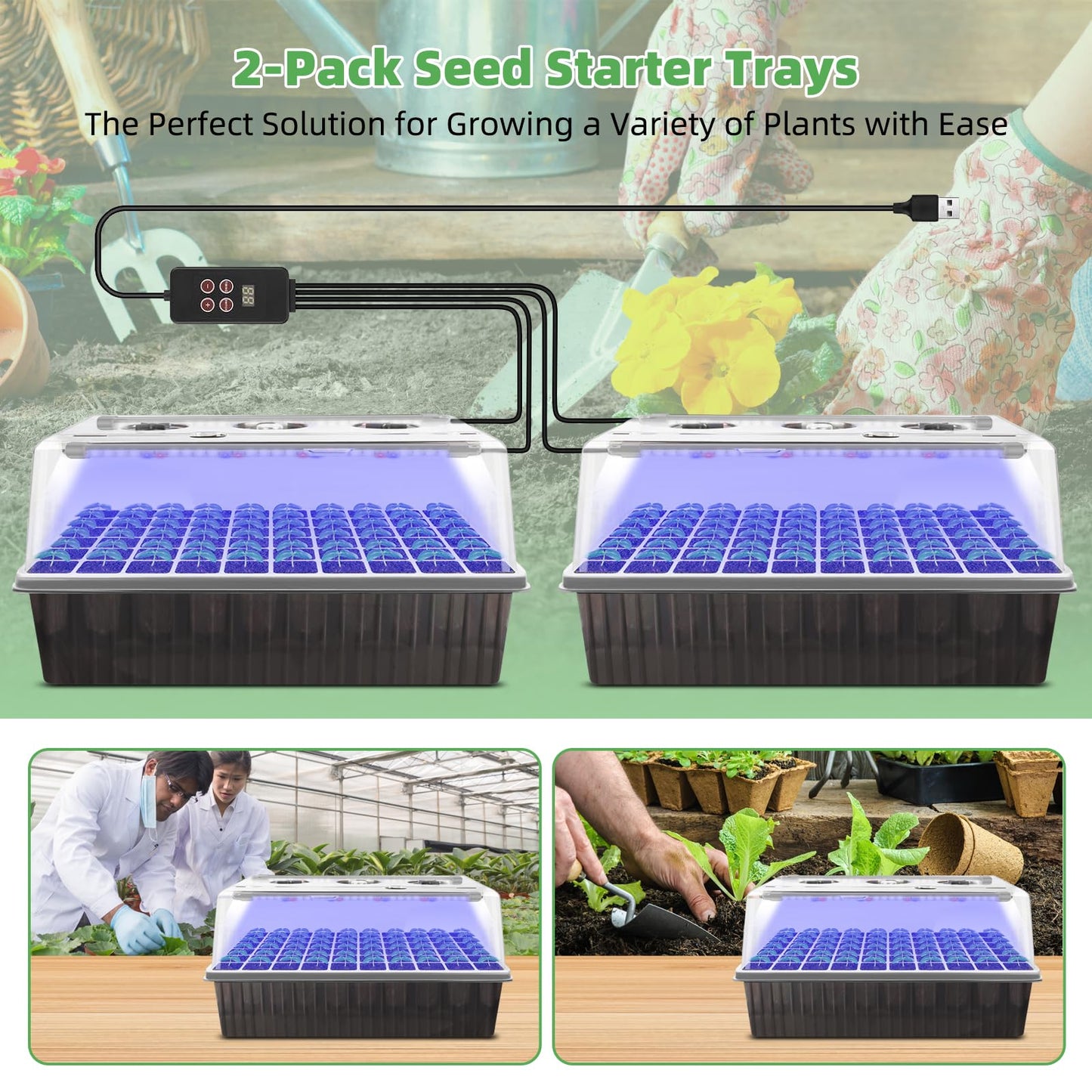 120-Cell Self-Watering Seed Starter Tray with Grow Light, 1–24H Timer, Humidity Dome, Soil pH Meter, Gloves, Seedling Tools – Indoor Seed Starting Kit for Plant Germination, Herbs, Vegetables, Flowers